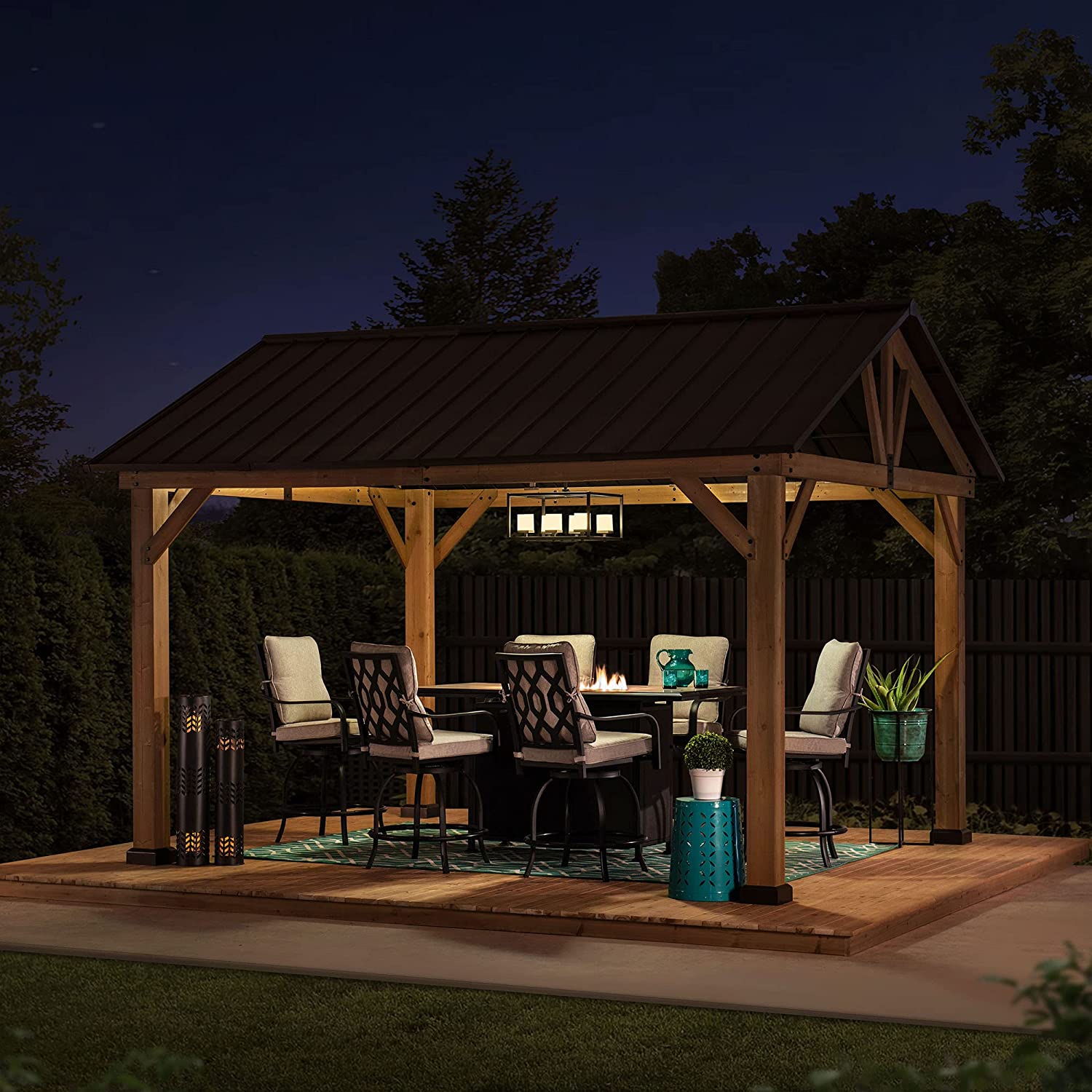 【Gazebo】10 x 12 ft. Solid Wood Patio Gazebo, Premium Cedar Framed Gazebo for Garden, Patio, Backyard