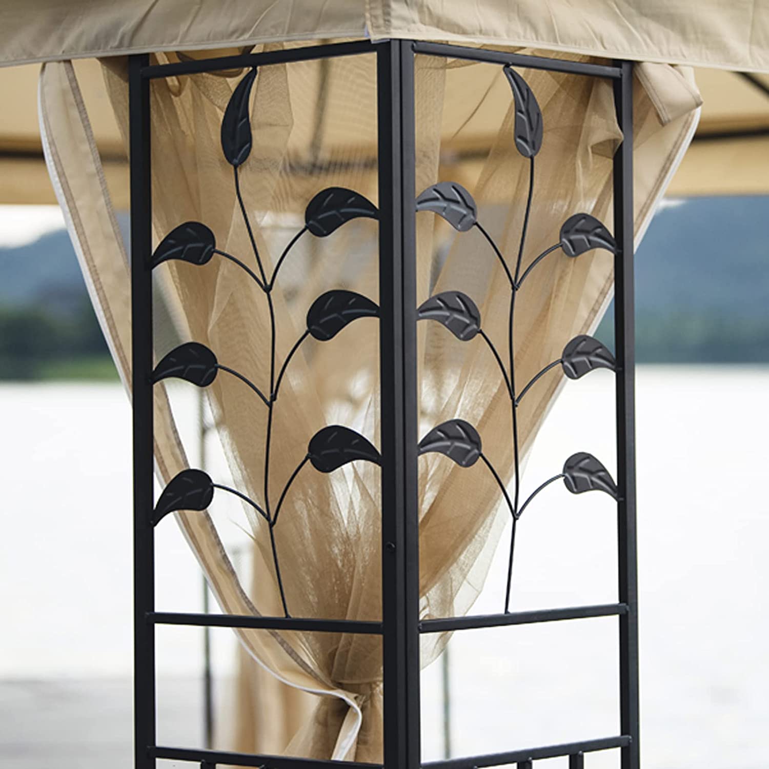 【Gazebo】10x10 Ft Patio BBQ Gazebo w/Side Wall & Mosquito Netting for Outdoor Party Activities, Beige