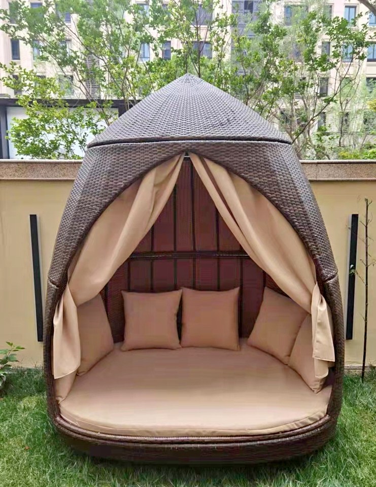 【Home&Garden】Vacation beach bed rattan bed terrace sun bed outdoor leisure birdcage sofa outdoor