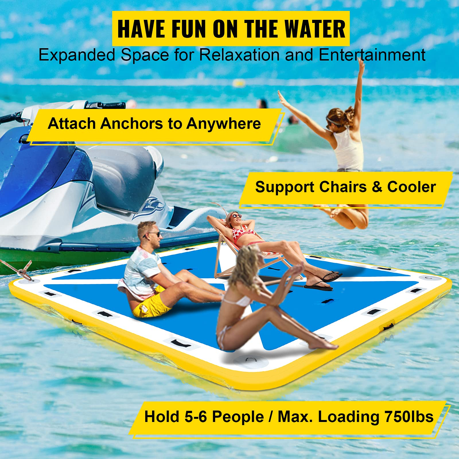 【Sports&Outdoors】Inflatable Floating Dock, Inflatable Dock Platform with Electric Air Pump, 4-6 People