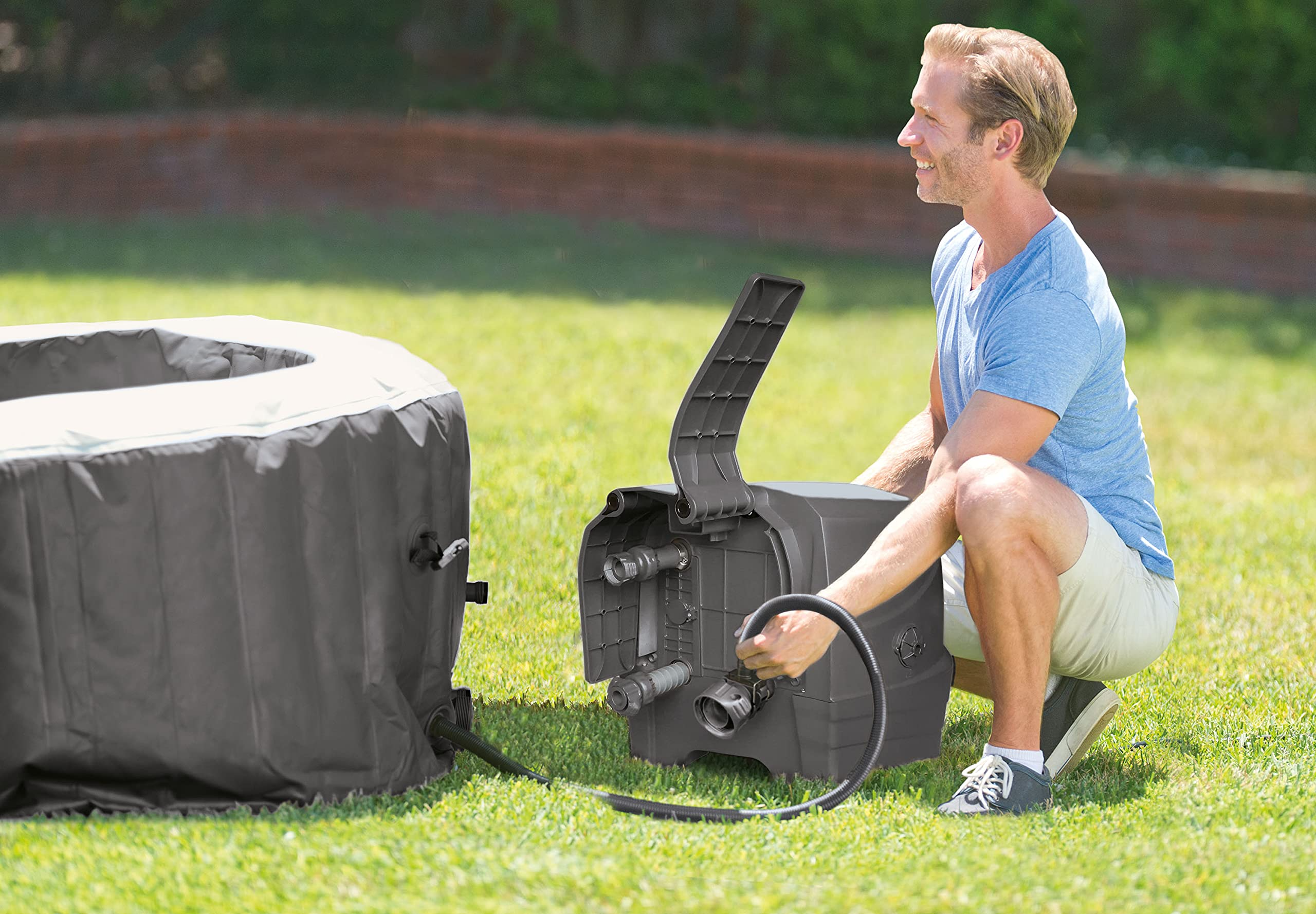 【Sports&Outdoors】PureSpa Bubble Massage Deluxe, Inflatable Spa Set, Grey, 4-Person