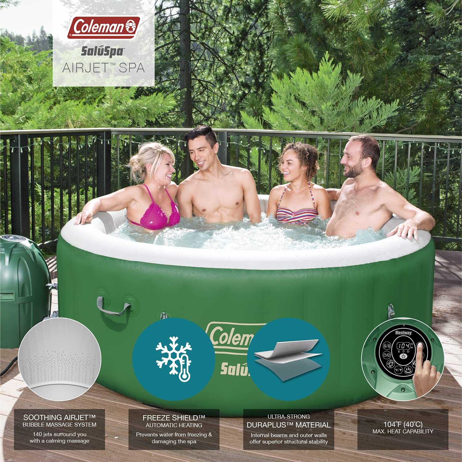 【Sports&Outdoors】Inflatable Hot Tub, Portable Hot Tub with Heated Water System & Bubble Jets