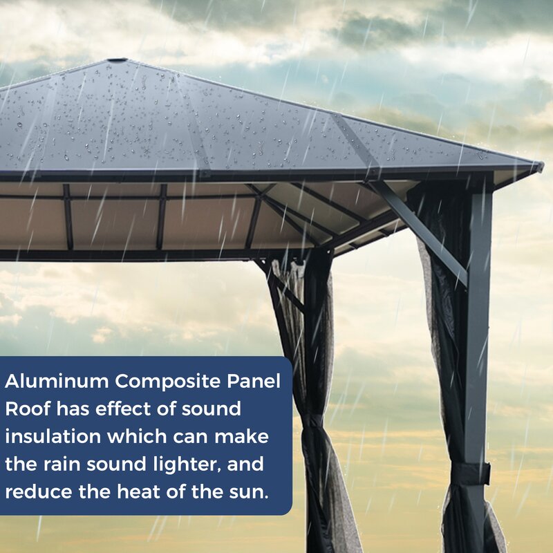 【Gazebo】10x10 ft Hardtop Gazebo, Outdoor Canopy Gazebo with Netting & Shaded Curtains for Patio