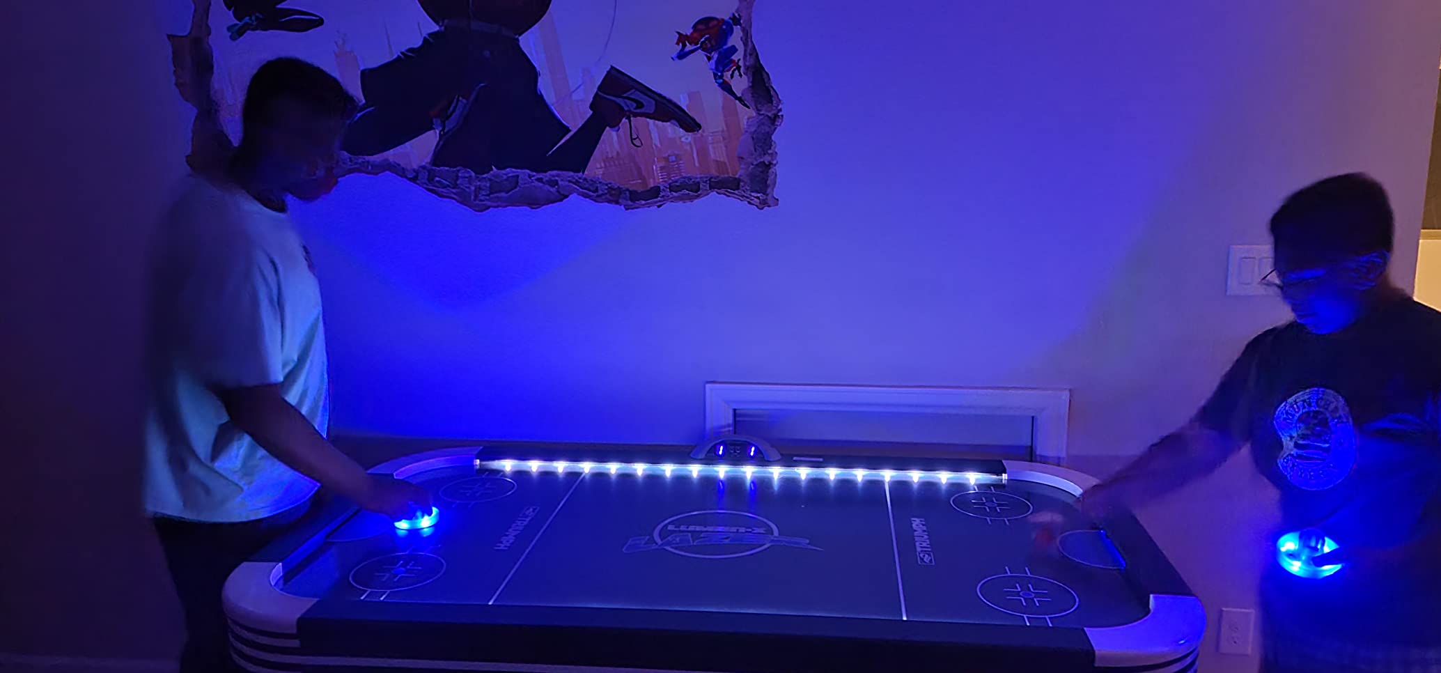 【Sports&Outdoors】Lazer 6' Interactive Air Hockey Table Featuring All-Rail LED Lighting & In-Game Music