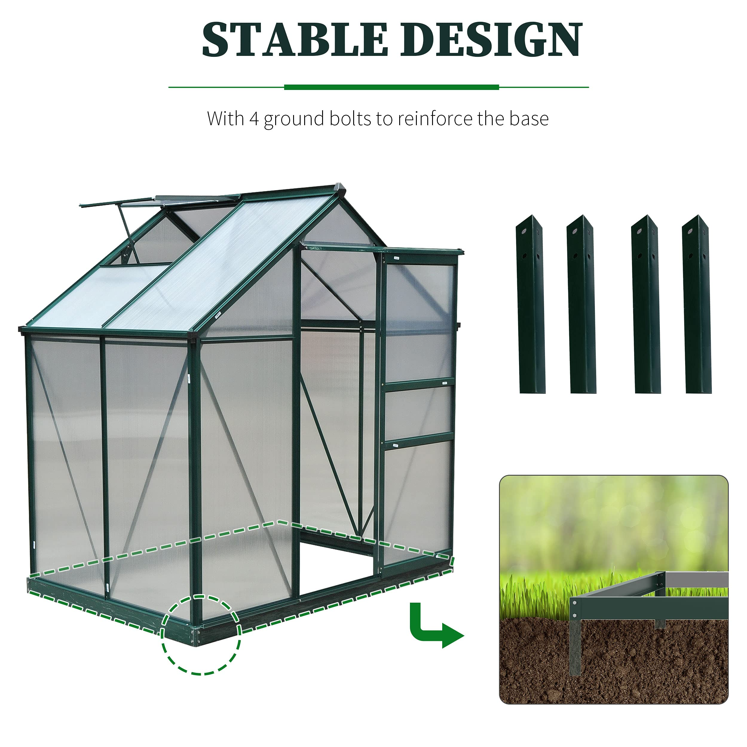 【Home&Garden】6'x4'x7' Polycarbonate Greenhouse Walk-in Plant Greenhouse for Backyard/Outdoor