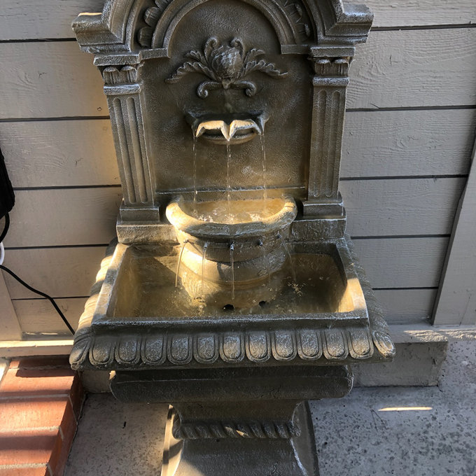 【Décor】Royal Lions Head Mediterranean Outdoor 3 Tiered Wall Water Fountain 51