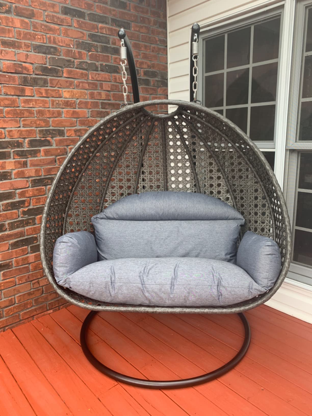 【Furniture】2 Person Hanging Double Swing Chair, X-Large Wicker Rattan Egg Chair with Stand and Cushion