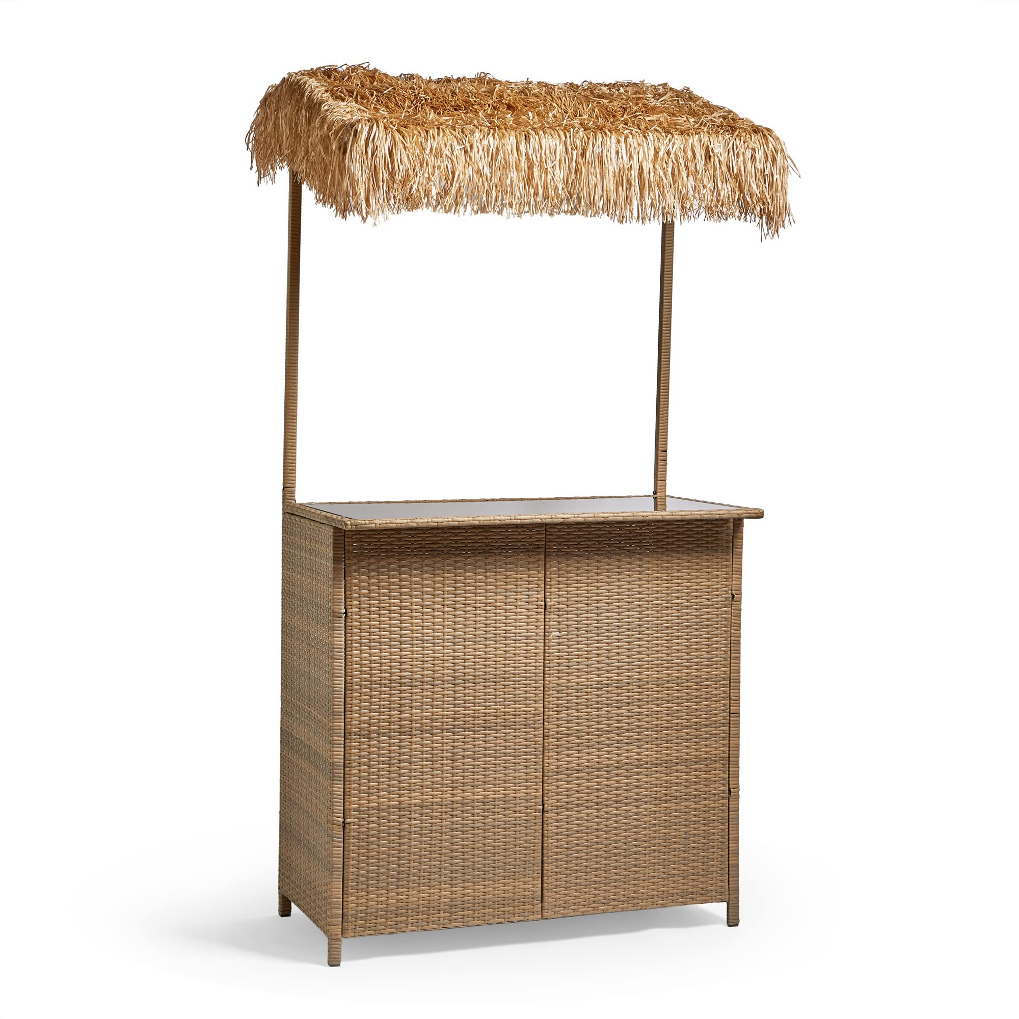 【Home&Garden】Bar Set - Garden Bar Table, 2 Stools & Canopy Roof - Hand-Woven Rattan Cocktail Outdoor Bar