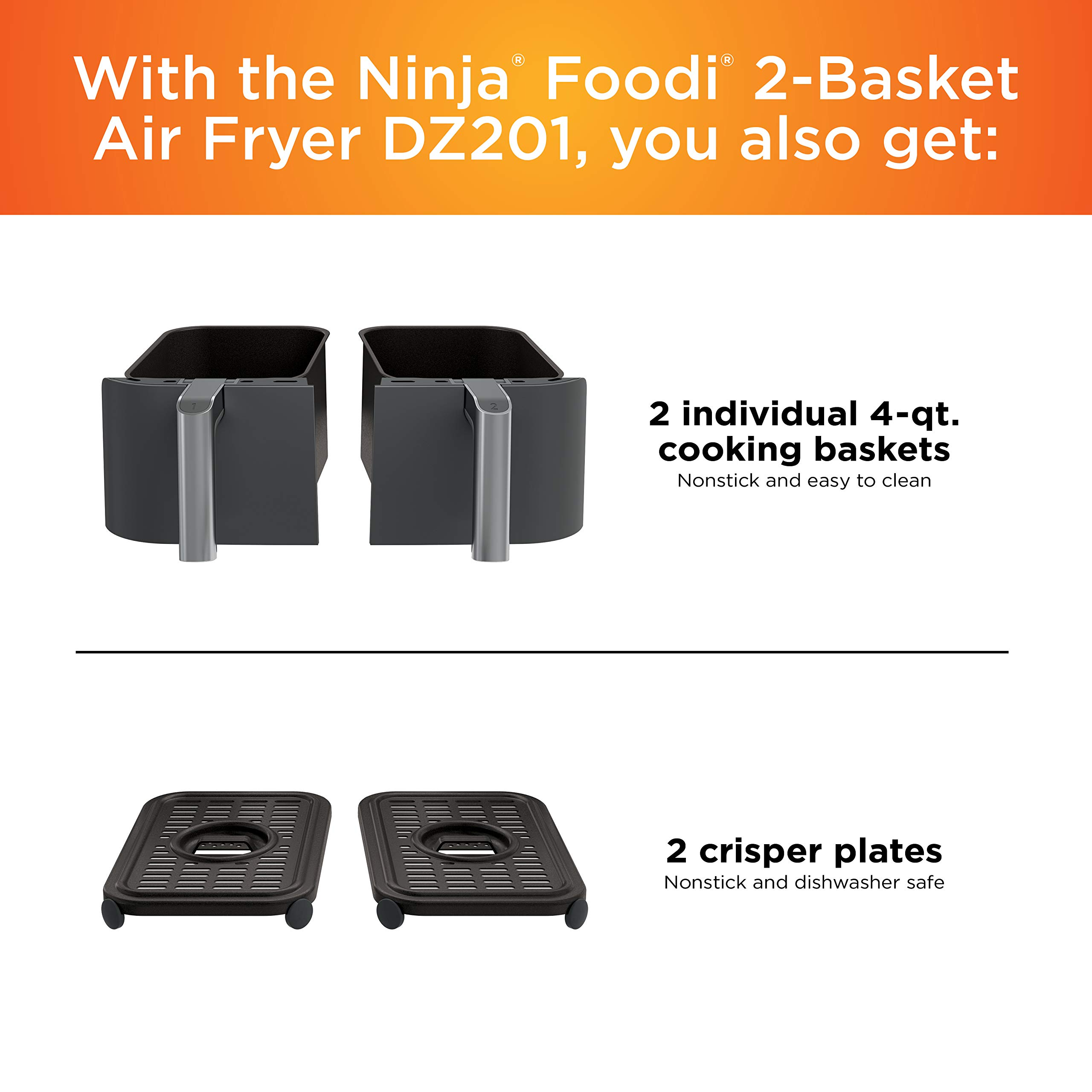 【Electronics】【BS】Ninja DZ201 Foodi 8 Quart 6-in-1 DualZone 2-Basket Air Fryer with 2 Independent Frying Baskets