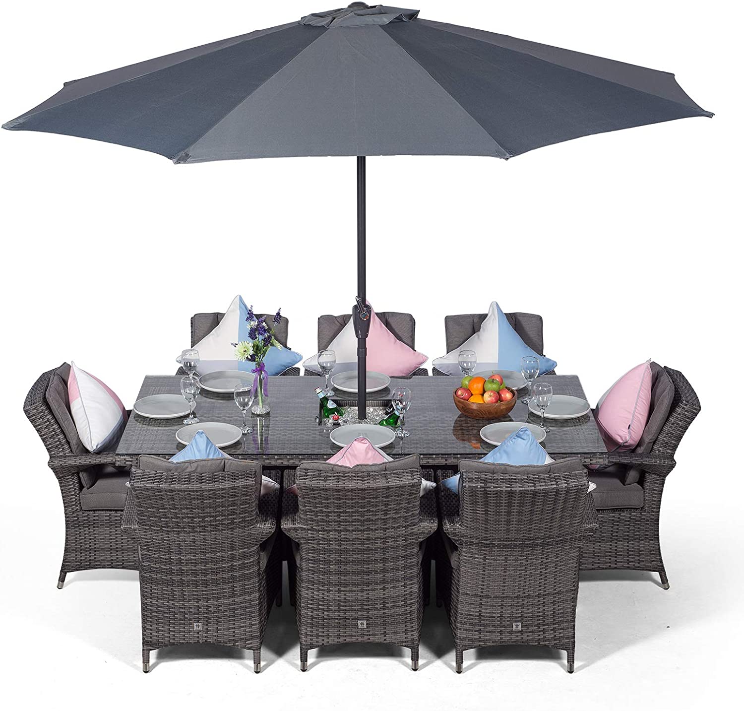 【Home&Garden】【BS】Luxury Rattan Dining Set, 8 Seater Rattan Dining Set, Outdoor Garden Table & Chairs Set