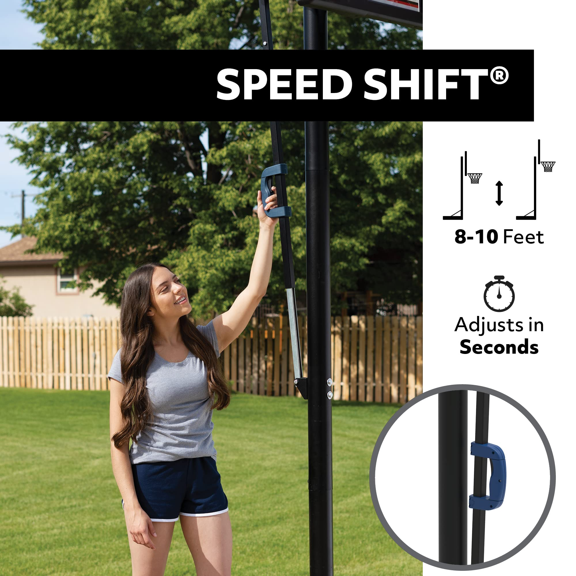 【Sports&Outdoors】Lifetime Courtside Height Adjustable Portable Basketball System, 50 Inch Shatterproof Backboard