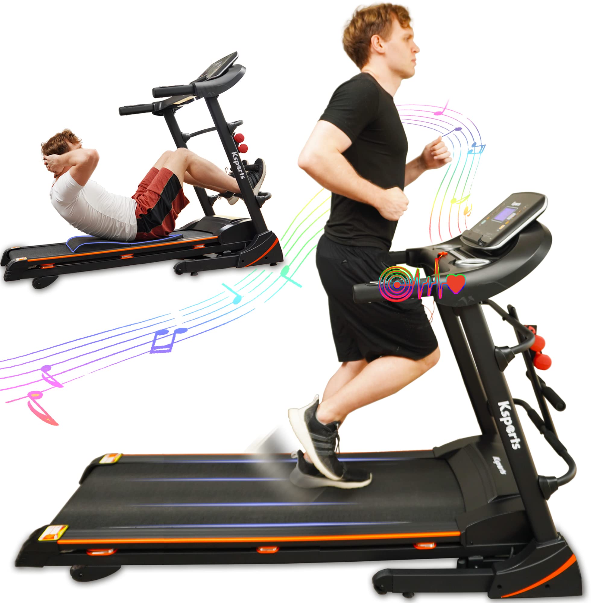 Treadmill Bundle, Electric Folding Incline Treadmill with Auto/Manual Inclineeasy-to-read LCD display with heart-rate sensor on handlebars & fit show smart app