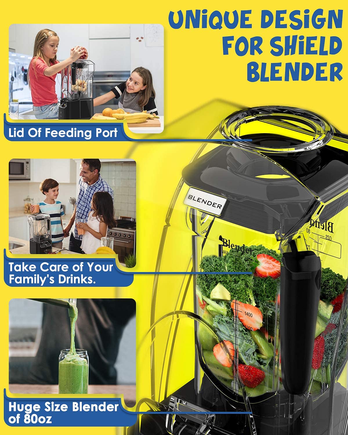 【Appliances】Quiet Blender, 2200 Watt Commercial Blenders for Kitchen with Soundproof Shield Cover
