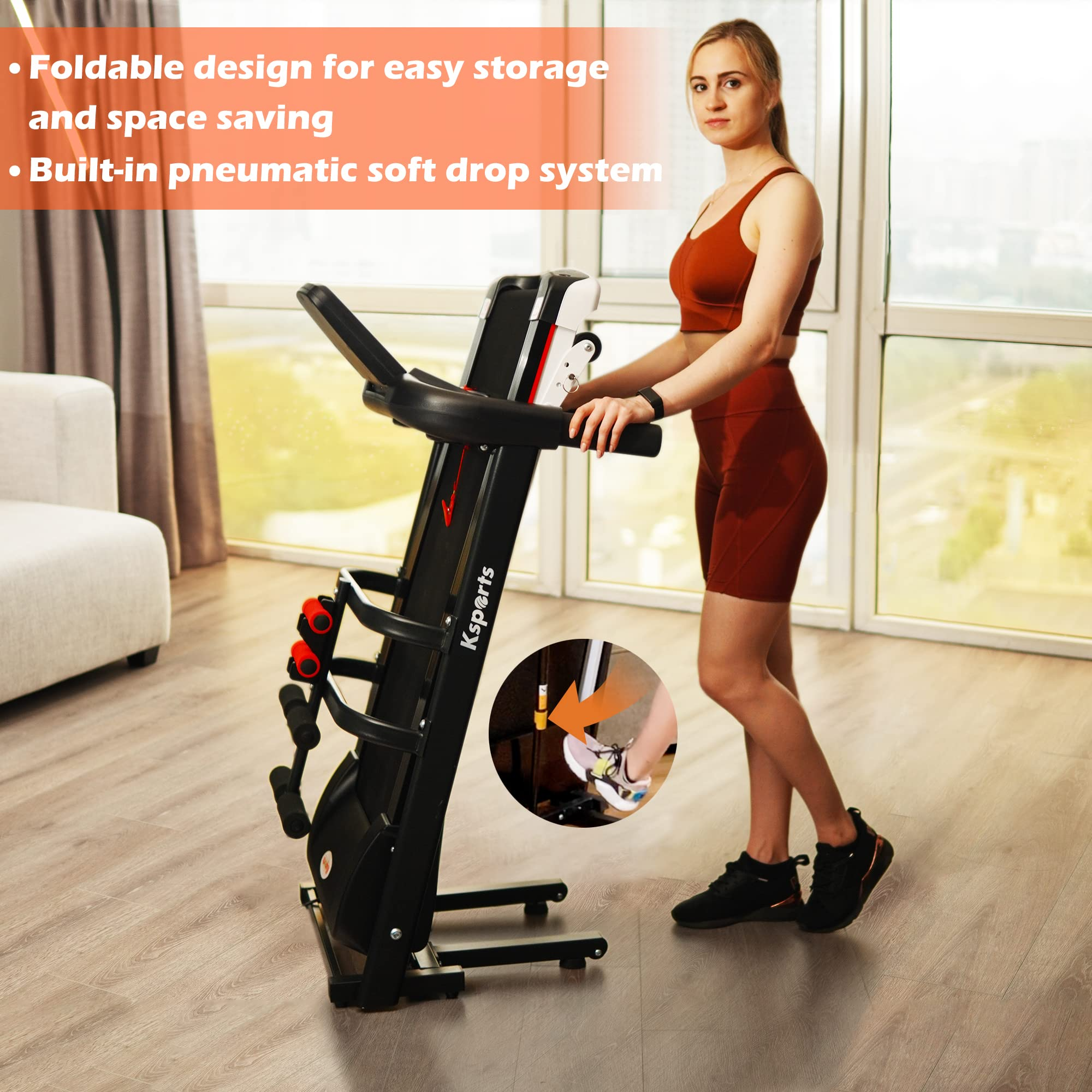 Treadmill Bundle, Electric Folding Incline Treadmill with Auto/Manual Inclineeasy-to-read LCD display with heart-rate sensor on handlebars & fit show smart app