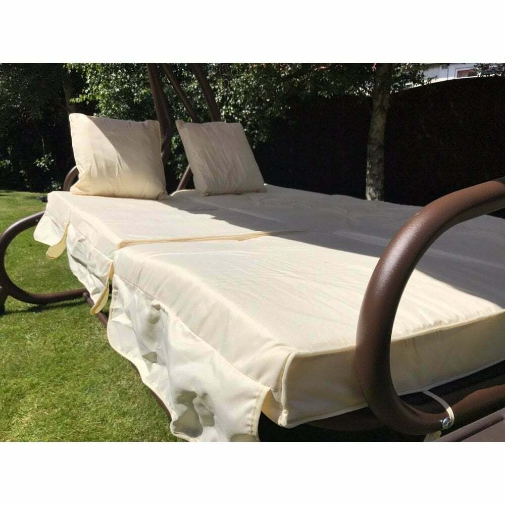 【Home&Garden】Somerset 3 Seat Swing Hammock Bed Heavy Duty Garden Bench Patio Brown Cream Seat