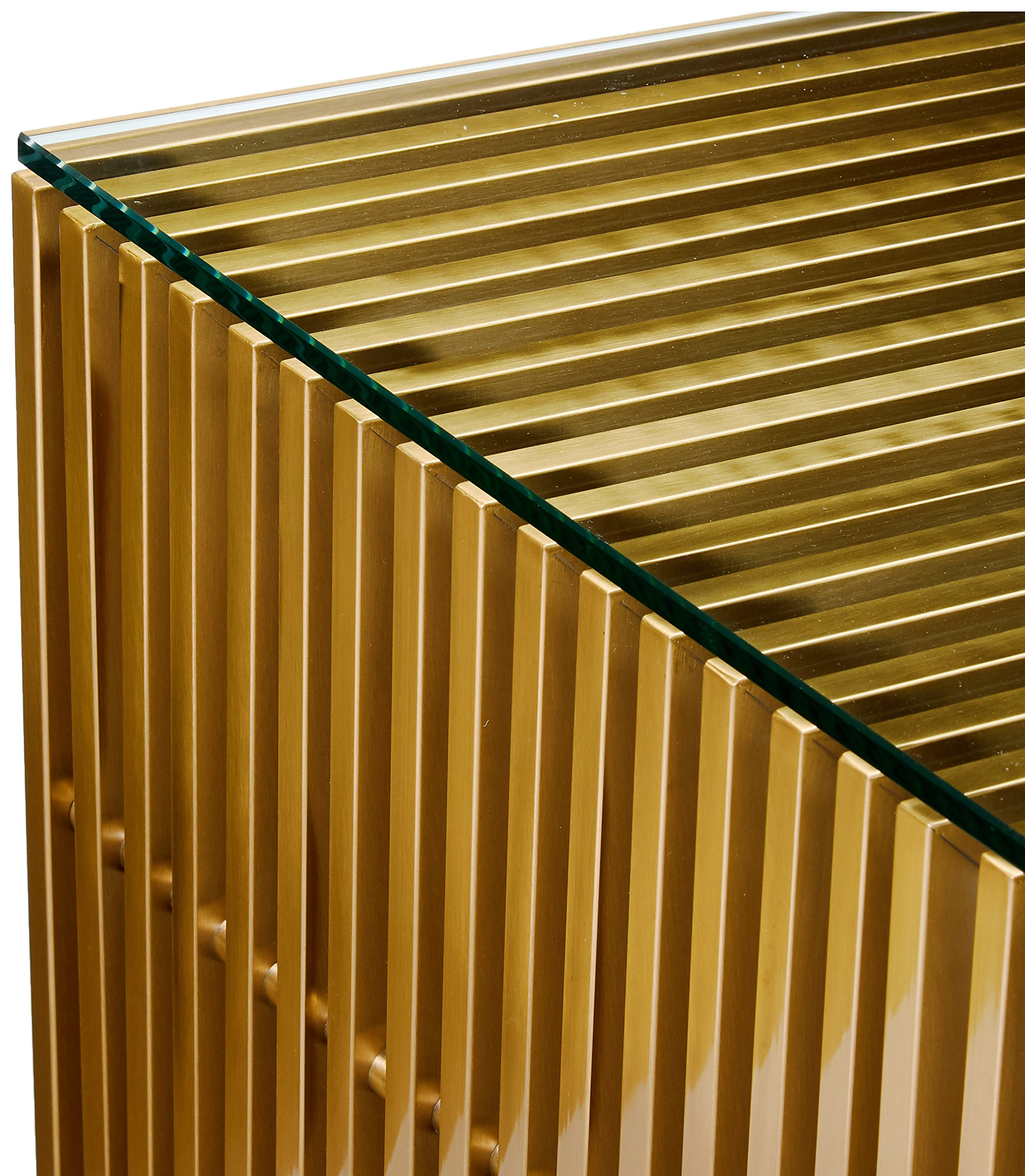 【Furniture】Gridiron Gold Contemporary Modern Stainless Steel Coffee Table With Tempered Glass Top