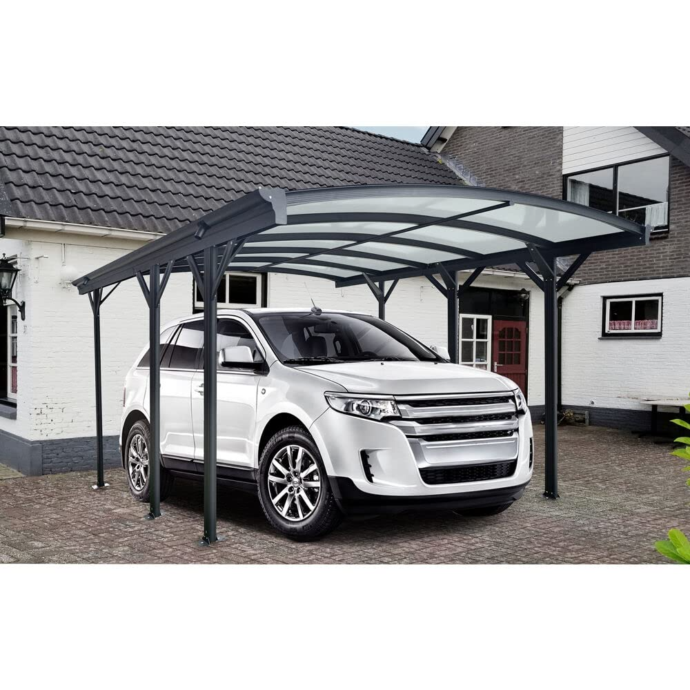【Home&Garden】19-Ft. x 10-Ft. Aluminum Arch-Roof Carport with Polycarbonate Roof Panels
