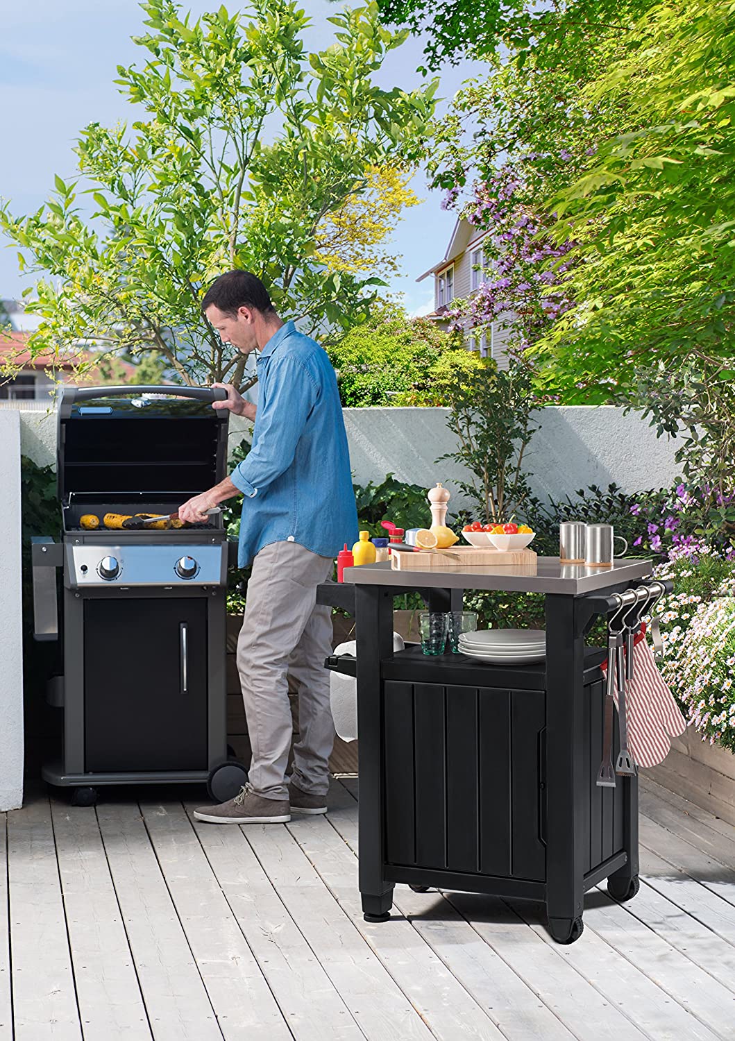 【Home & Garden】Outdoor Portable Entertainment Kitchen Storage and Food Station, Graphite, 70 x 54 x 90 cm