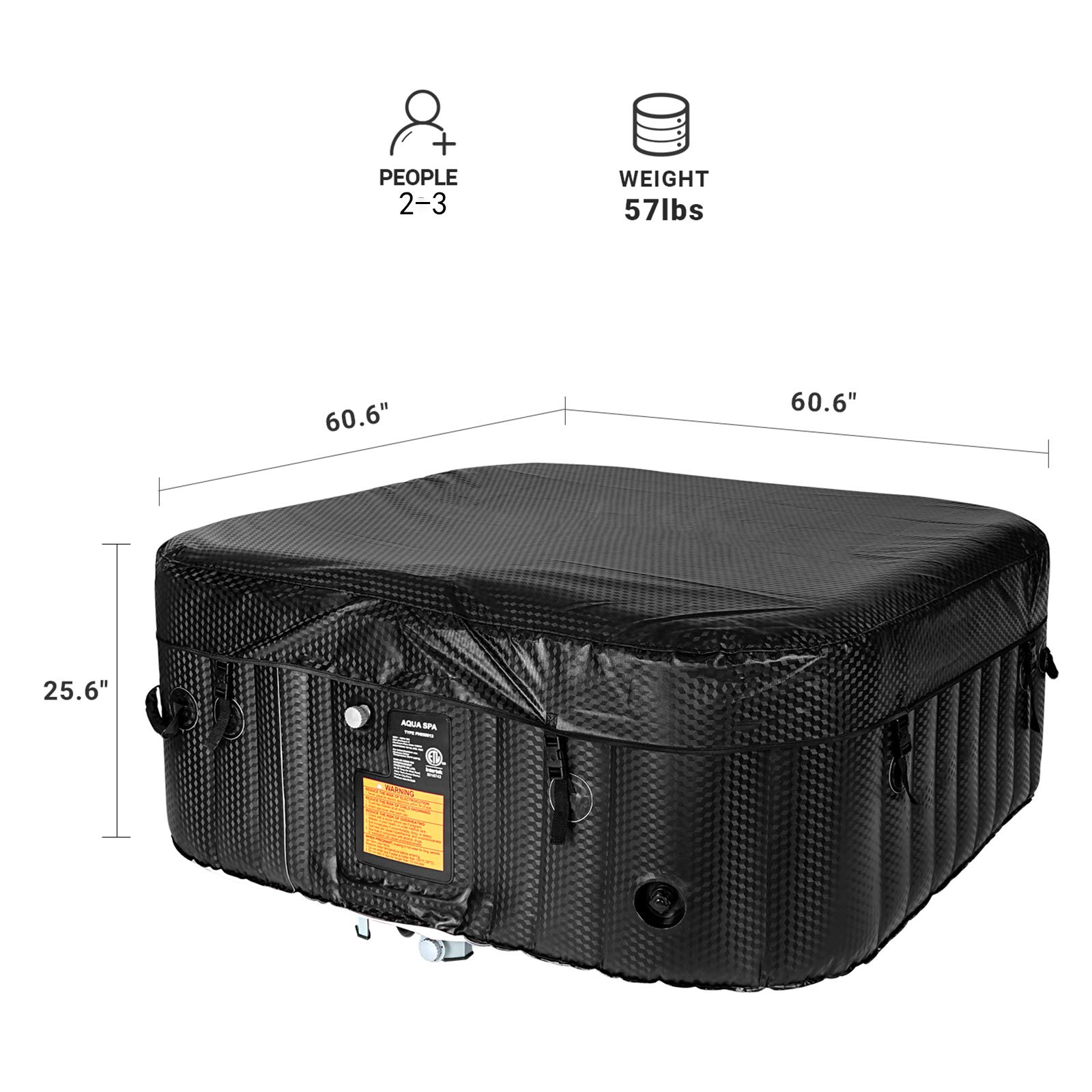 【Sports&Outdoors】Portable Hot Tub 61X61X26 Inch Air Jet Spa 2-3 Person Inflatable Outdoor Hot Tub Spa