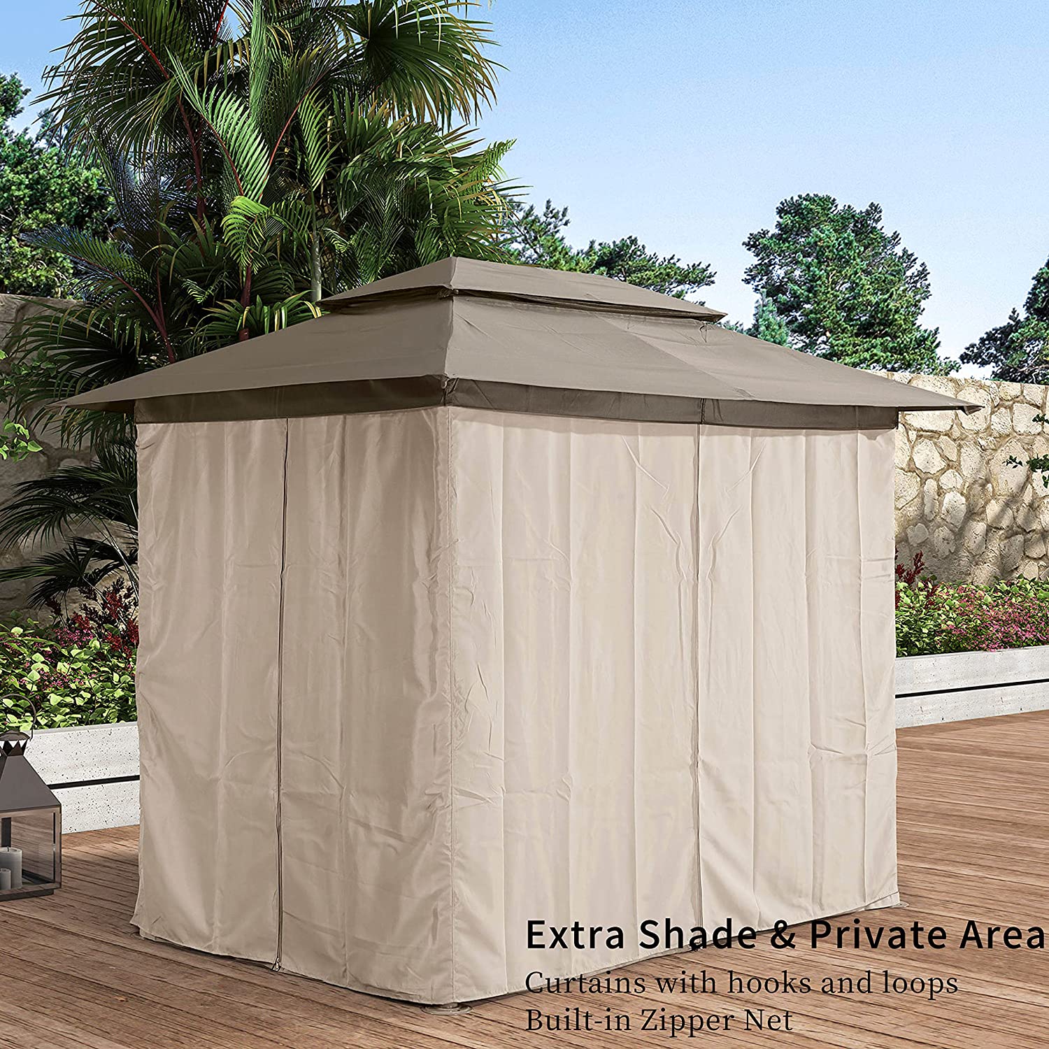 【Gazebo】3 Person Outdoor Patio Porch Swing Gazebo with Netting & Gazebo Curtains