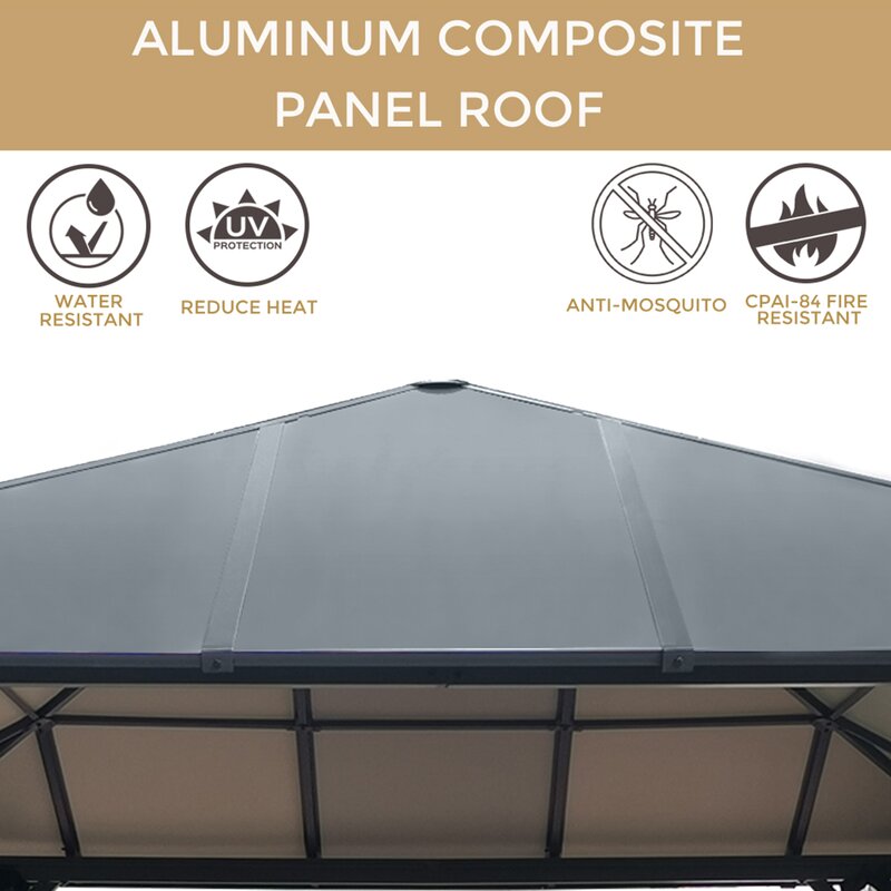 【Gazebo】10x10 ft Hardtop Gazebo, Outdoor Canopy Gazebo with Netting & Shaded Curtains for Patio