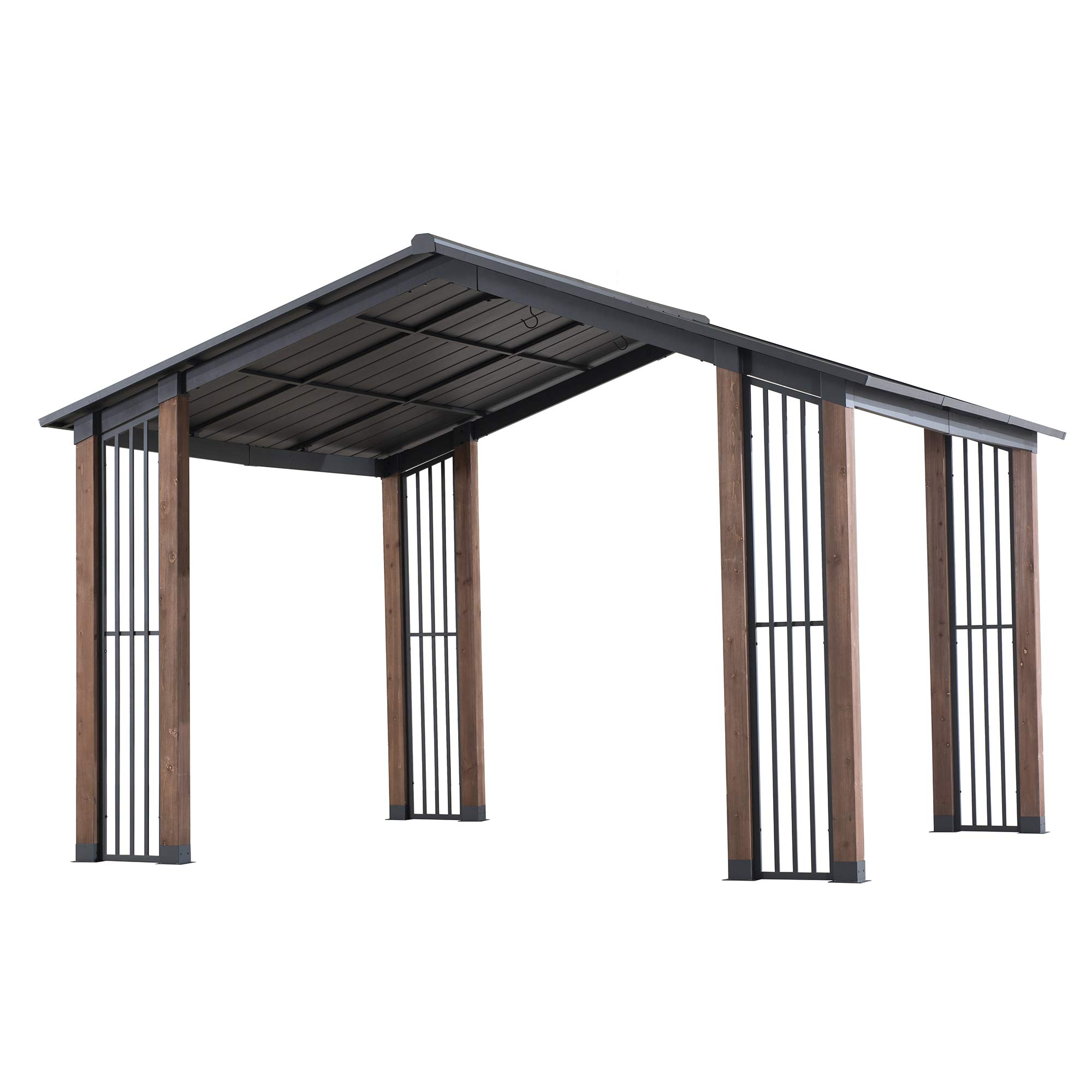 【Gazebo】11x13 Outdoor Cedar Frame Wood Gazebo with Black Steel Hardtop Roof for Patio, Garden, Backyard