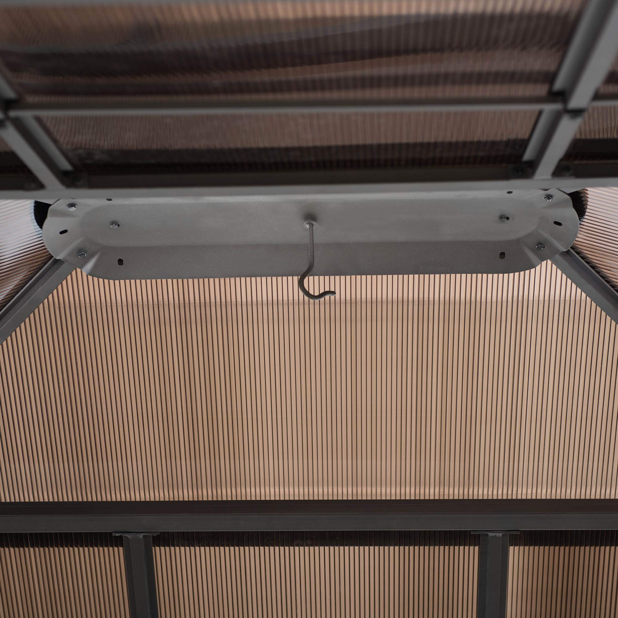 【Home&Garden】Outdoor Sunroom 12x14 ft. Steel Screenhouse with 2-Tier Hardtop Hot Tub Gazebo, Brown《NO8》