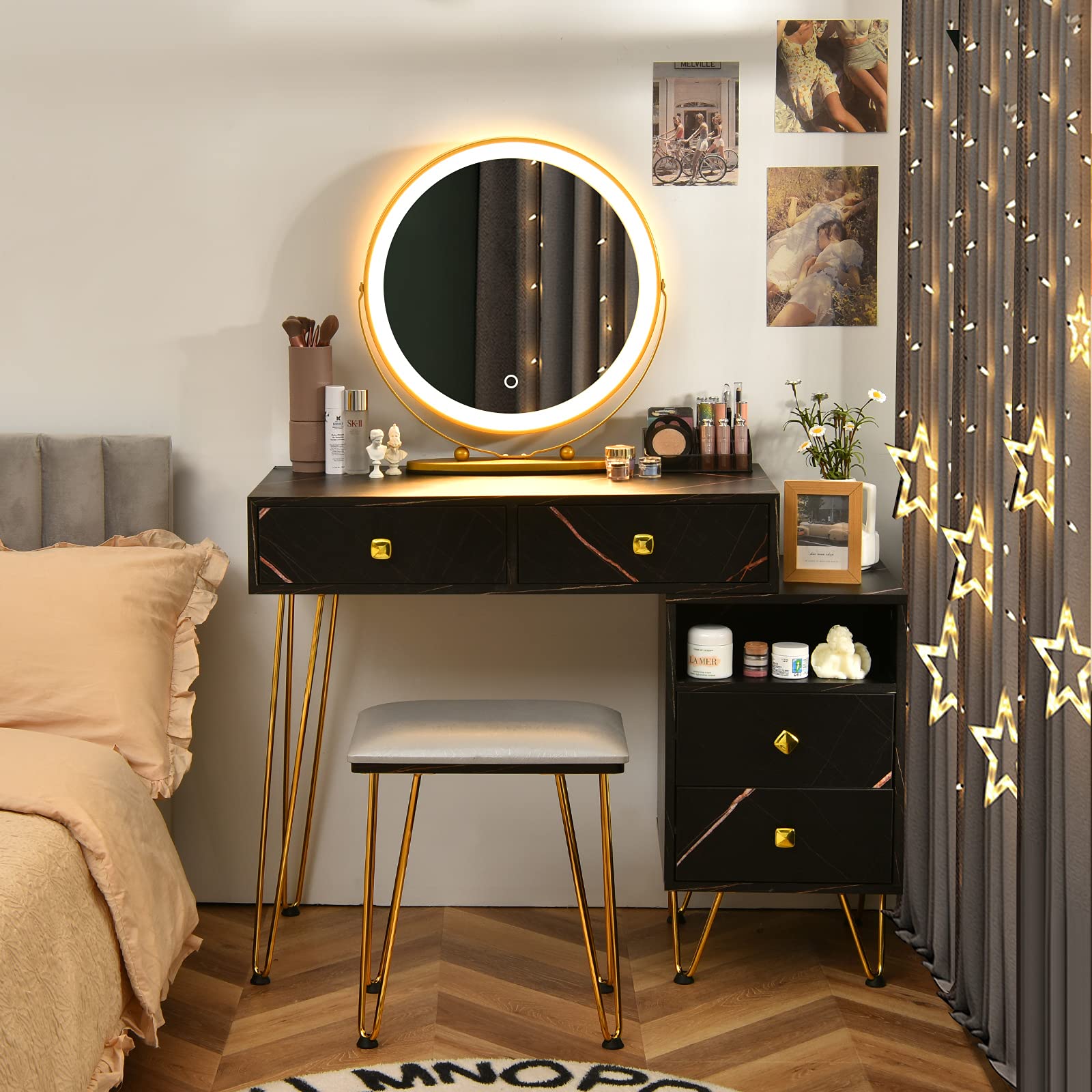 【Furniture】Vanity Set with 3 Colors Lighted Mirror