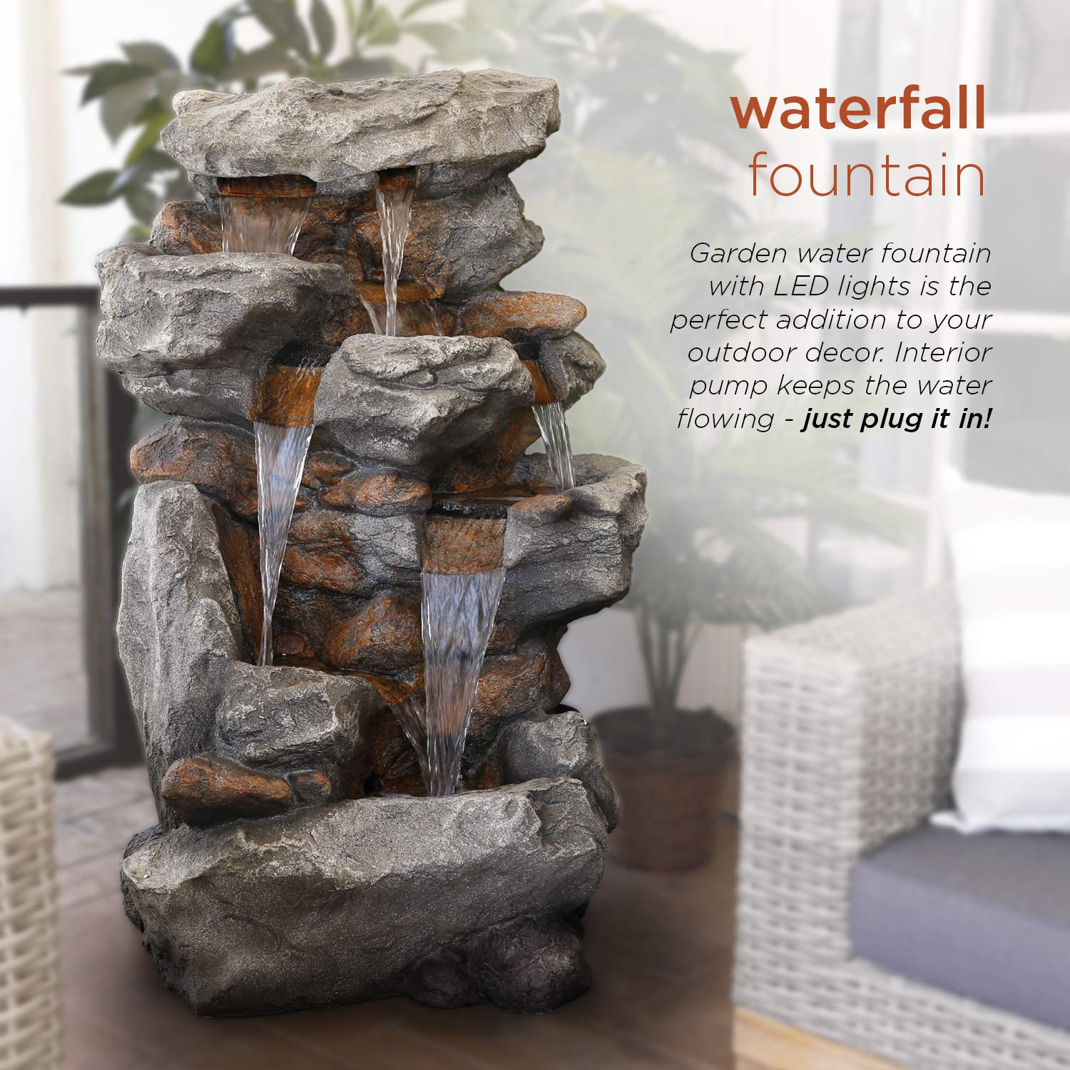 【Décor】Rainforest Rock Tiered LED Lights Floor Fountain, 33
