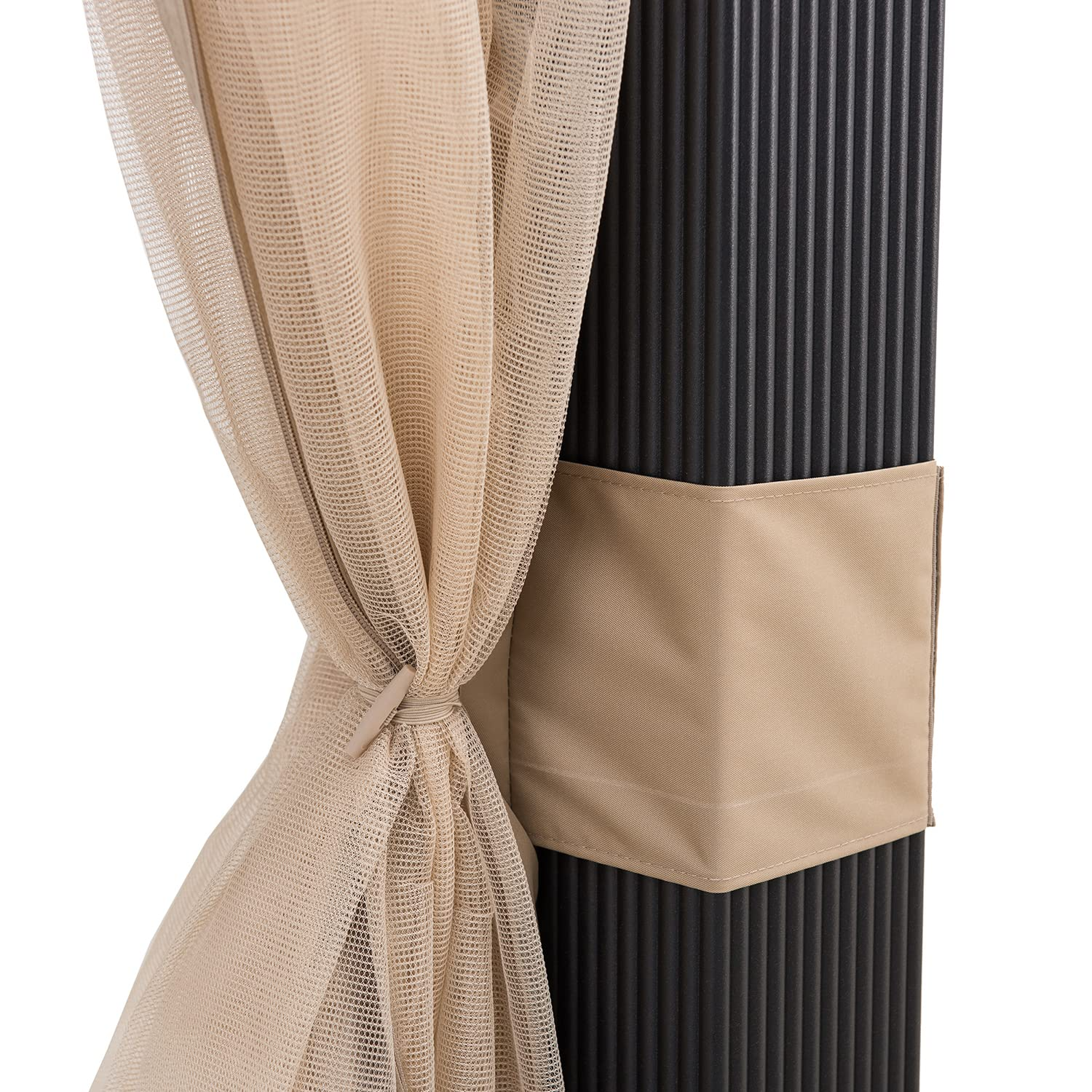 【Gazebo】10.5x12.5 ft. Outdoor Patio Black Steel Frame Hardtop Gazebo with 2-Tier Steel Roof & Mesh Netting