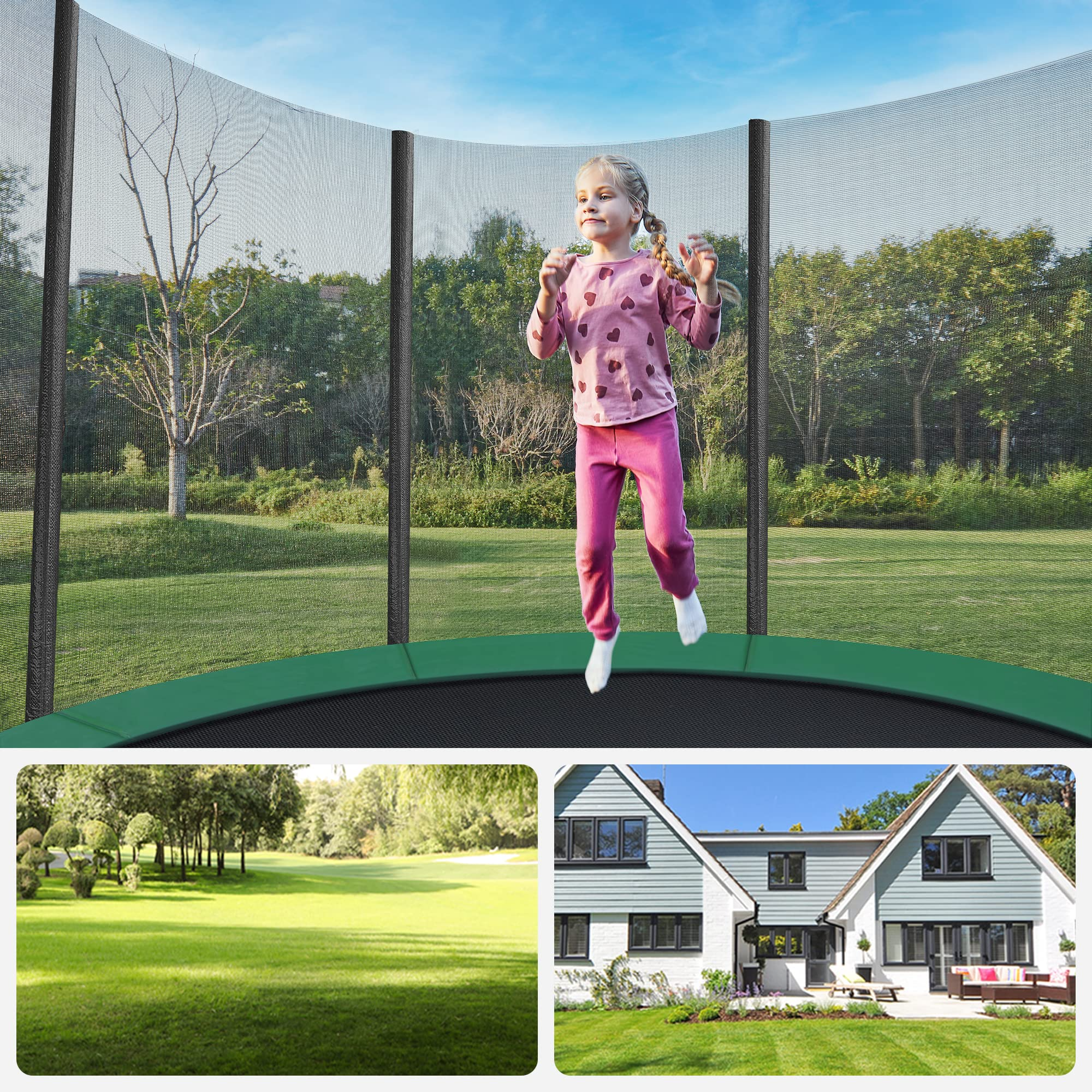 【Baby&Kids】Trampoline, 12 ft Round Trampoline for the Garden with Ladder, Safety Net Enclosure