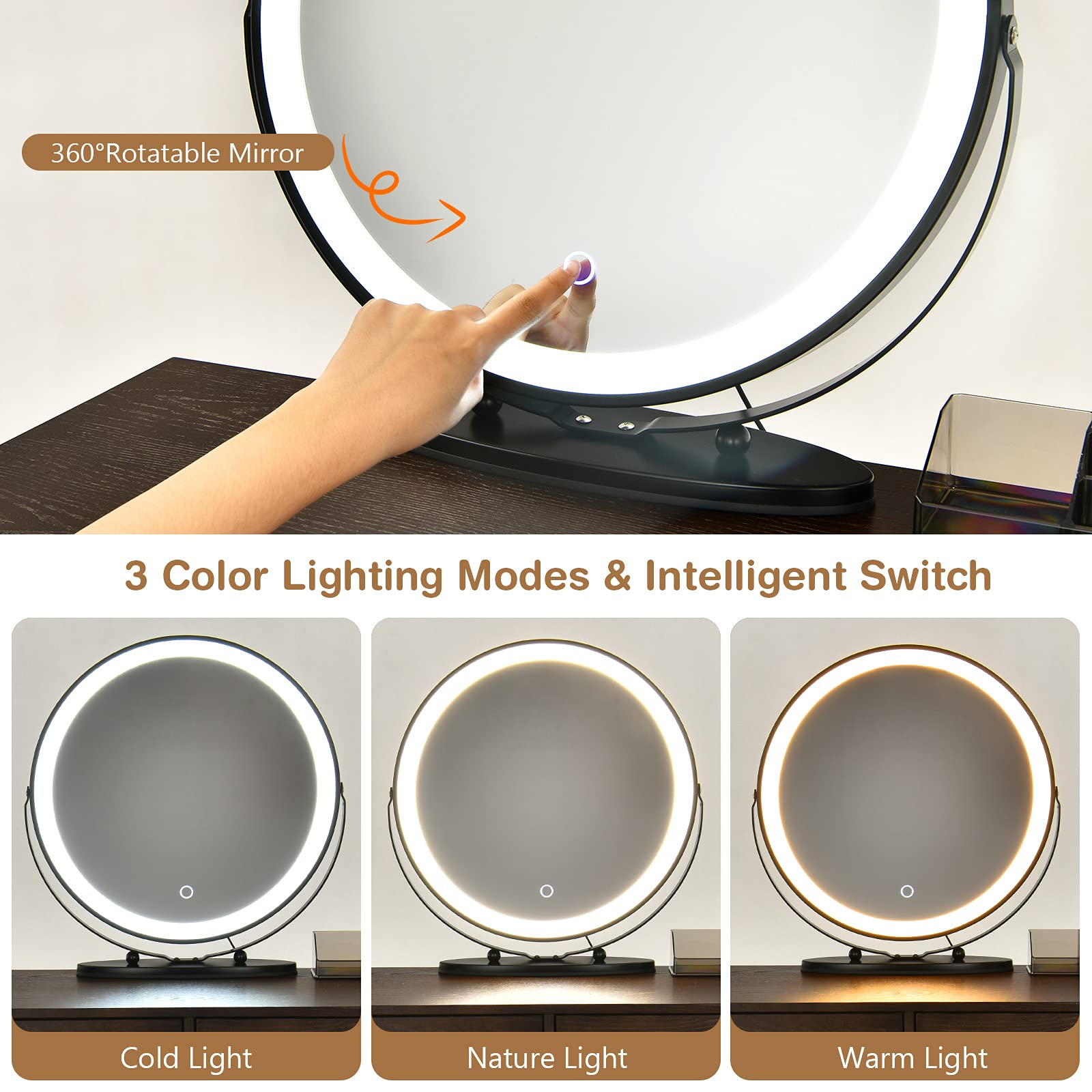 【Furniture】Vanity Set with 3 Colors Lighted Mirror