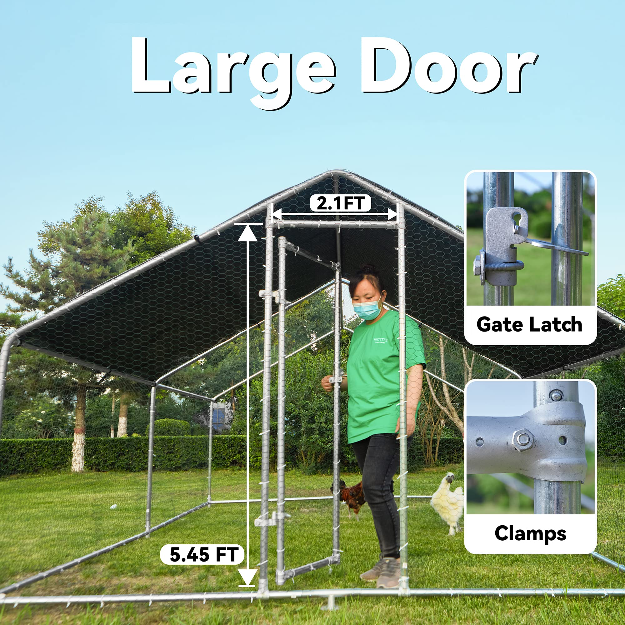 【Home&Garden】Large Metal Chicken Coops for 10 Chickens for Protection & Exercise Space, Walk-in Poultry Cage