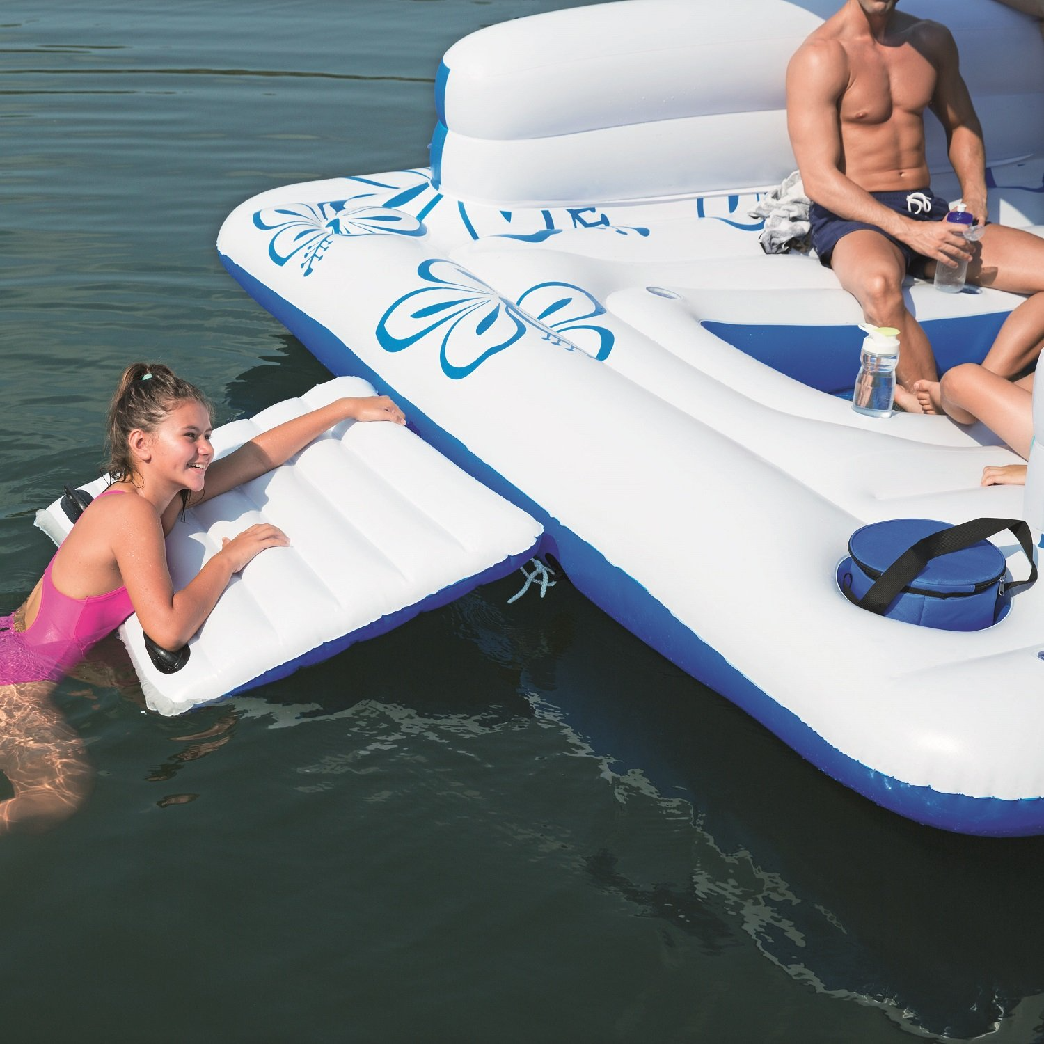 【Island Water Floating Lounger】 6-person inflatable party chair, backrest and removable sun visor《NO8》