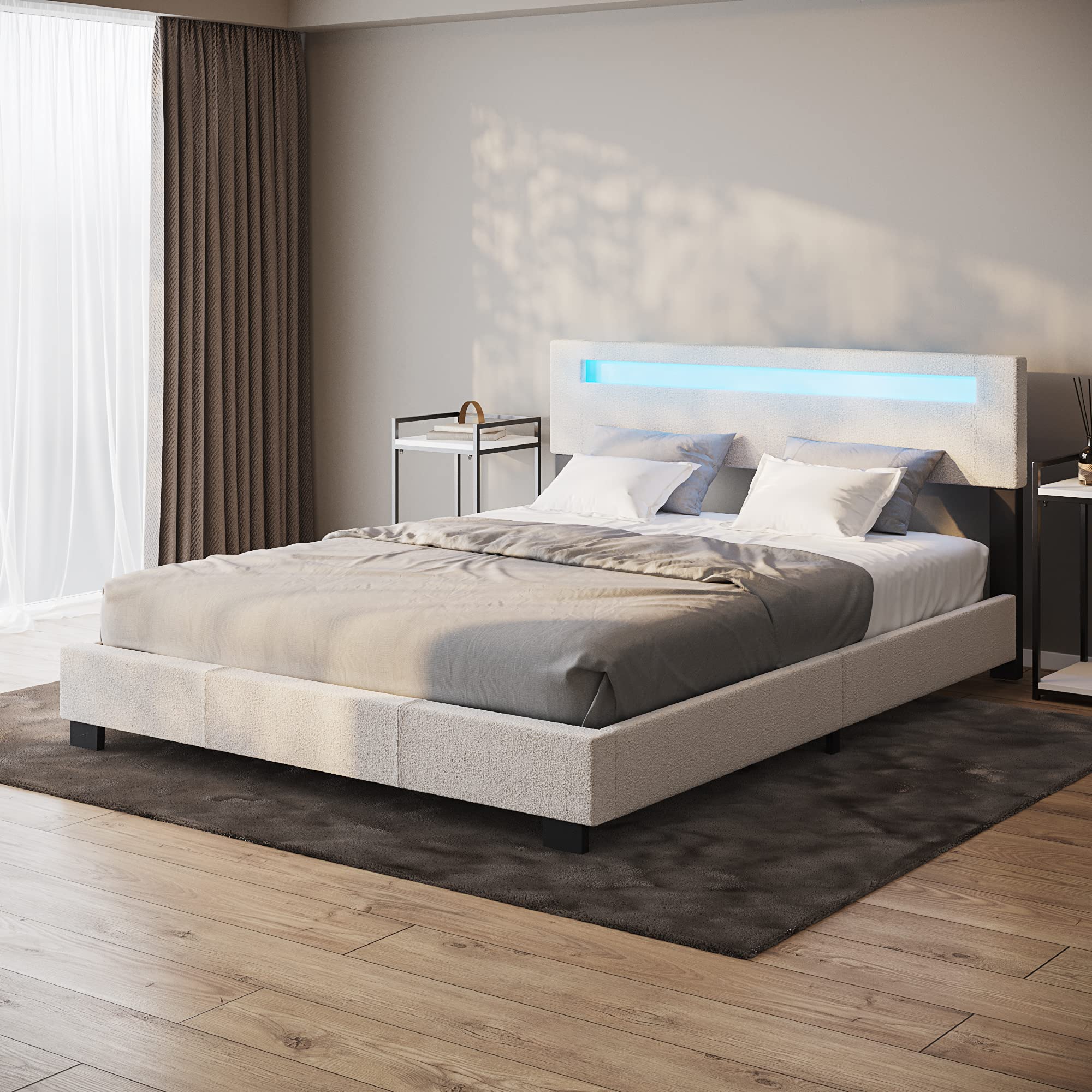 【Furniture】Pezzolla LED Bed Frame King Size - Contemporary Modern Low Profile Platform Bed with 16 Colors LED