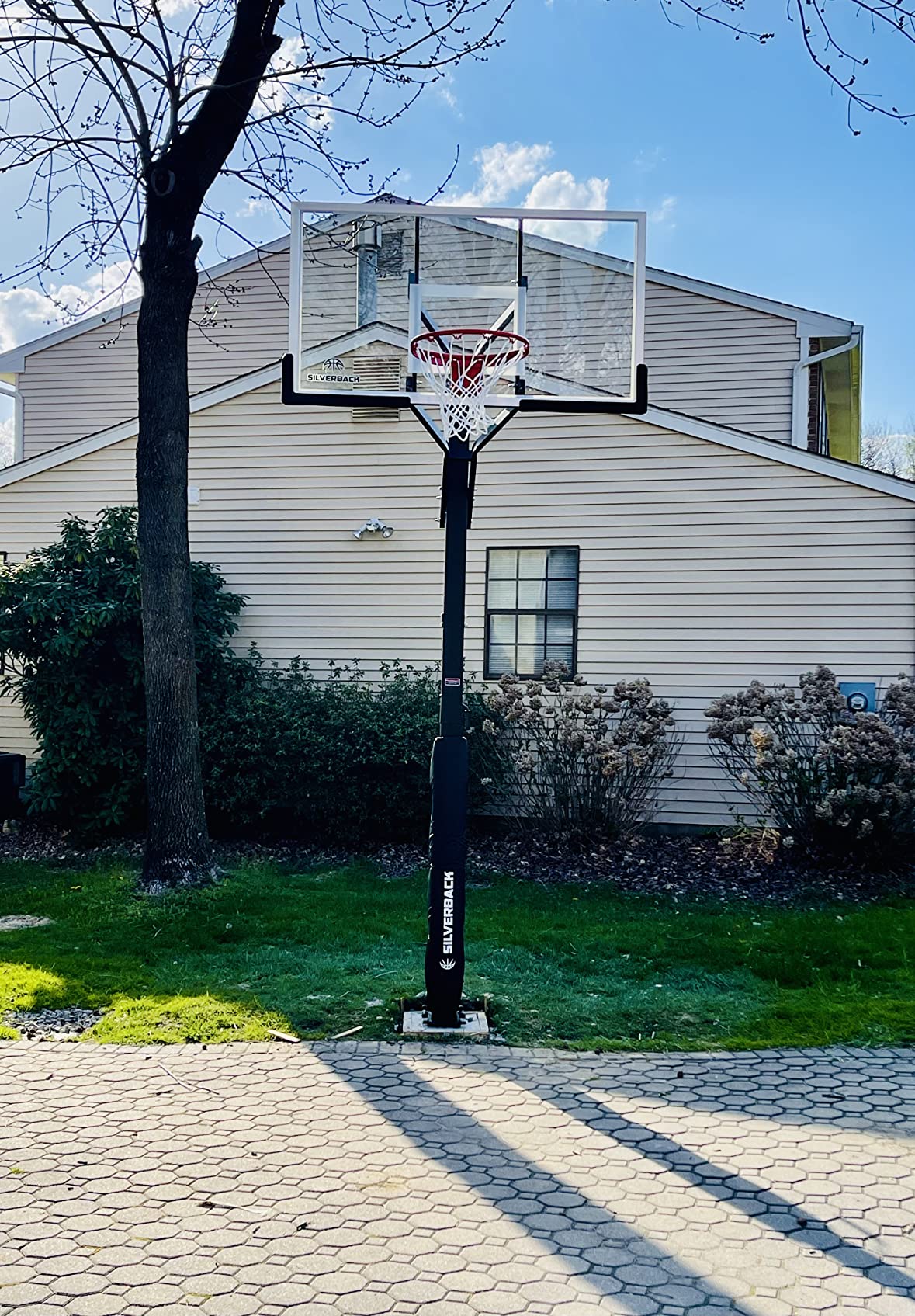 【Sports&Outdoors】Silverback In-Ground Basketball Hoop with Adjustable-Height Tempered Glass Basketball Goal Backboard