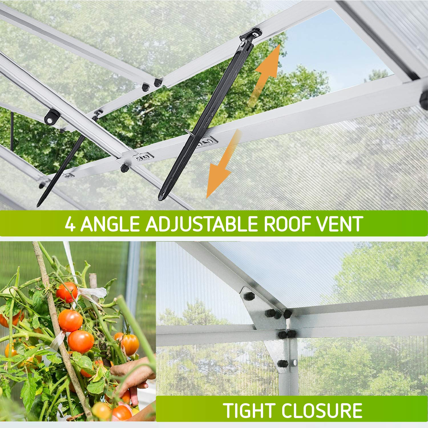 【Home&Garden】Aluminum Green House with Sliding Door and 2 Ventilation Window, 8.2x6.2x6.7 ft