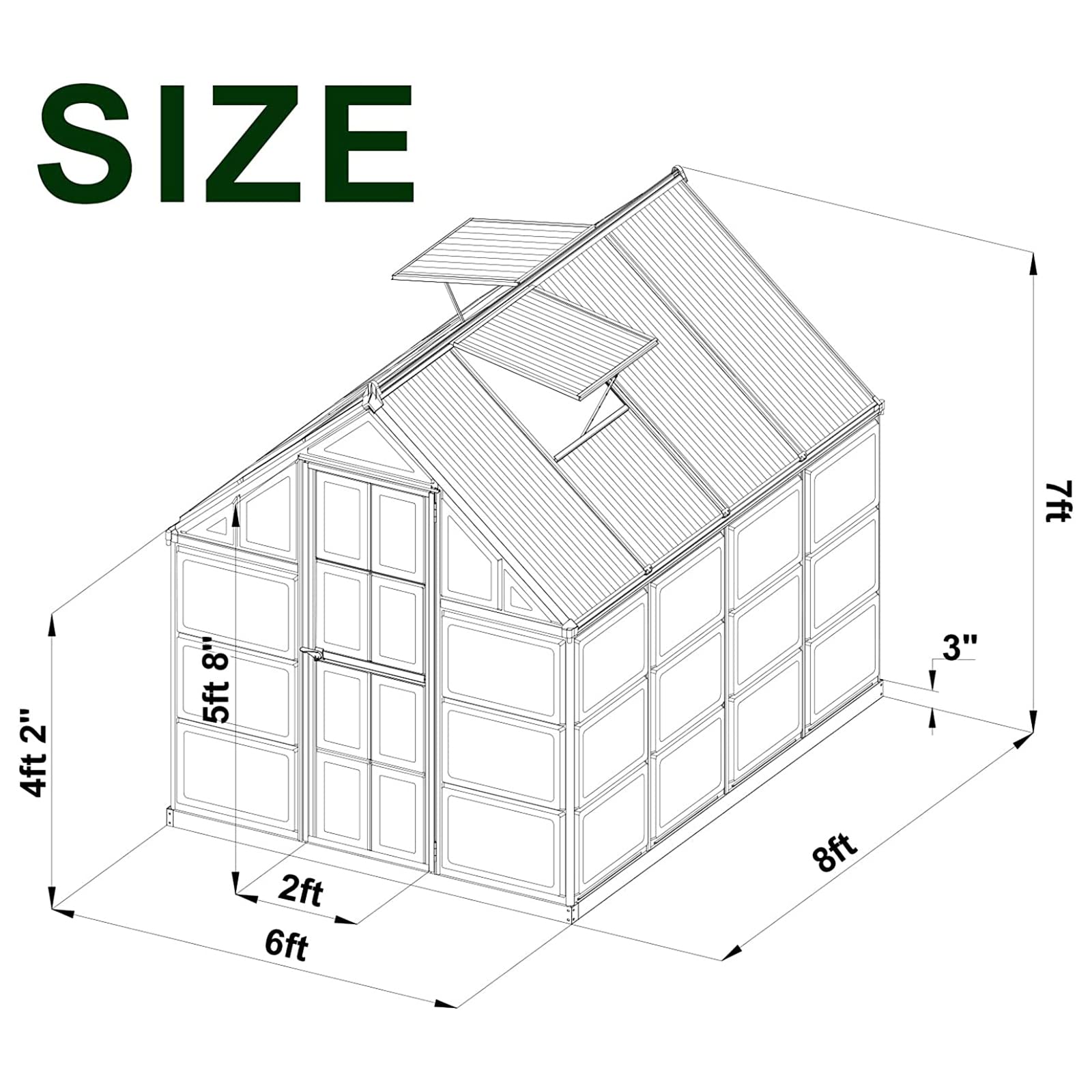 【Home&Garden】6x8 FT Hybrid Polycarbonate Greenhouse 2 Vent Window with Lockable Hinged Door