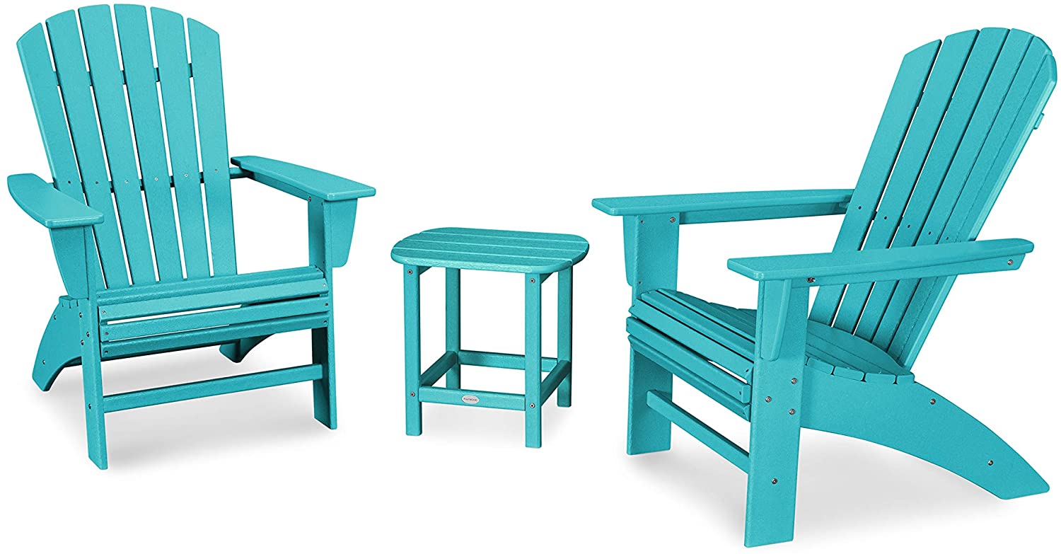 【Home&Garden】Nautical 3-Piece Curveback Adirondack Chair Set with Side Table