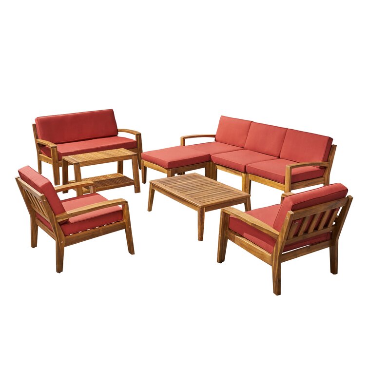 【Home&Garden】Bellevue Solid Wood 7 - Person Seating Group with Cushions