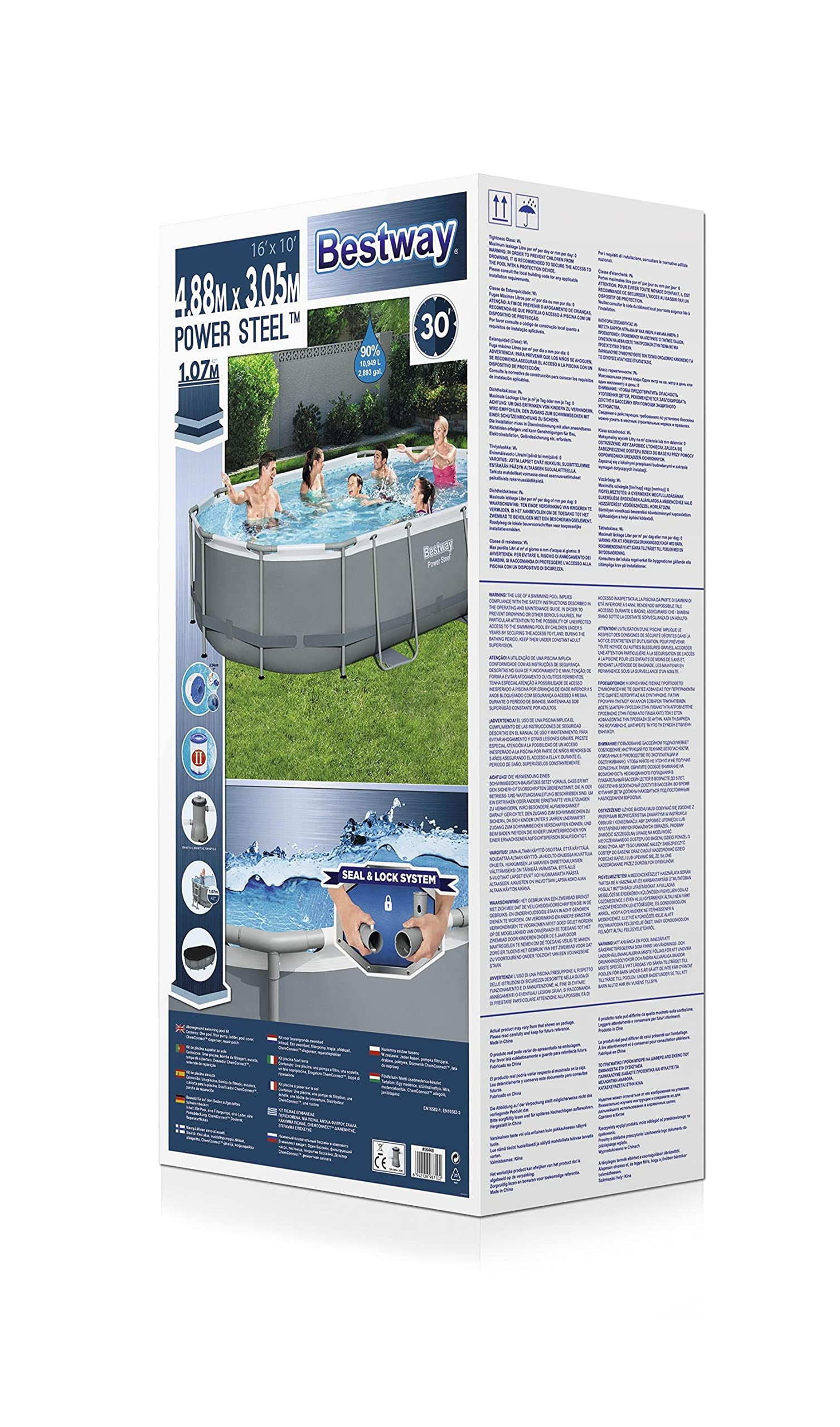 【Sports&Outdoors】Power Steel Above Ground Pool, Garden Swimmin Pool Set, Grey, 16 ft