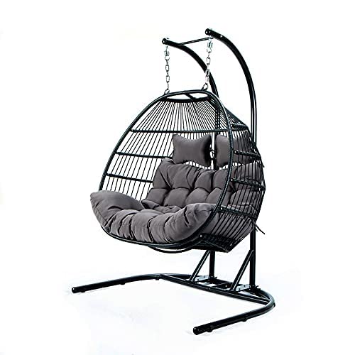 【Home&Garden】Double Hanging Egg Chair Swing - 2 Person Heavy Duty Hanging Wicker Rattan Swing Chair