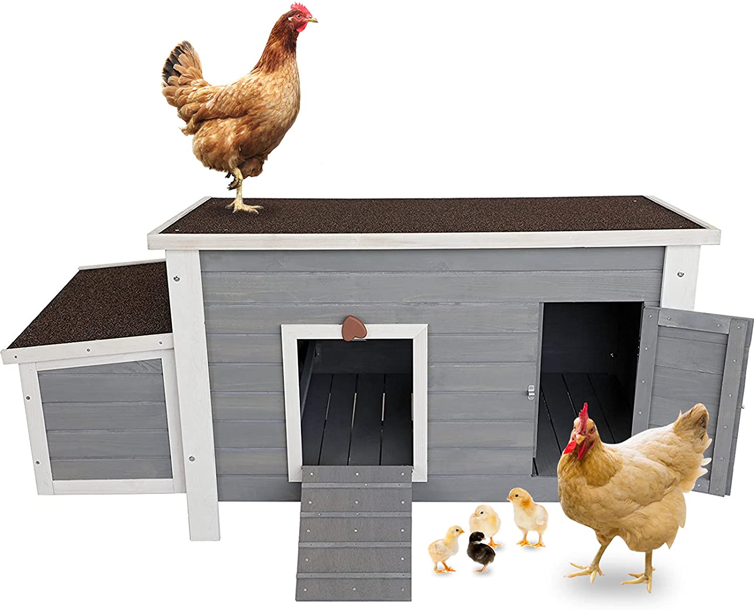 【Pet】Weatherproof Outdoor Chicken Coop with Nesting Box, Outdoor Hen House with Removable Bottom