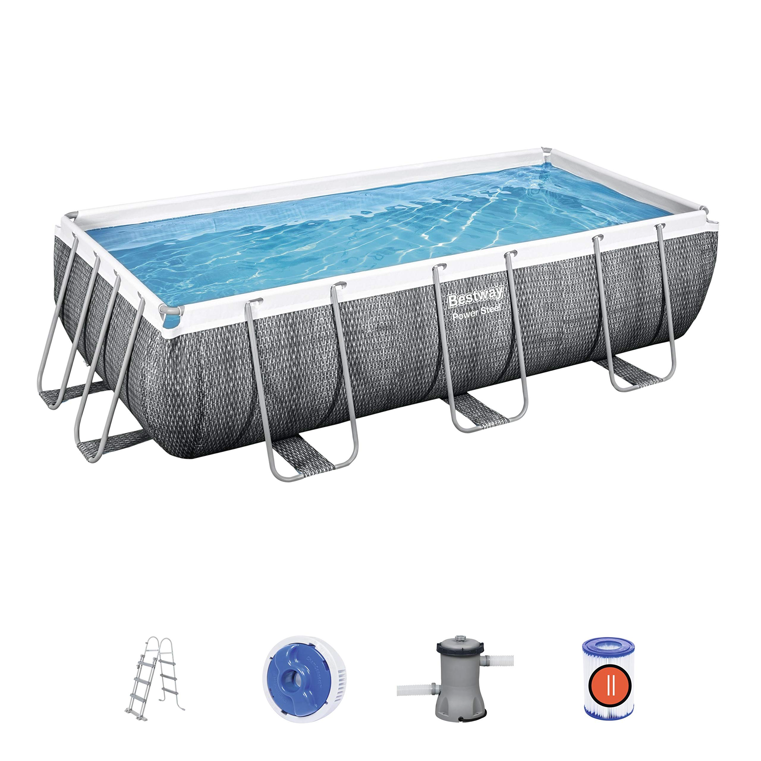 【Sports&Outdoors】Steel above ground pool, with filter and ladder, Grey rattan Print, 13.3 FT