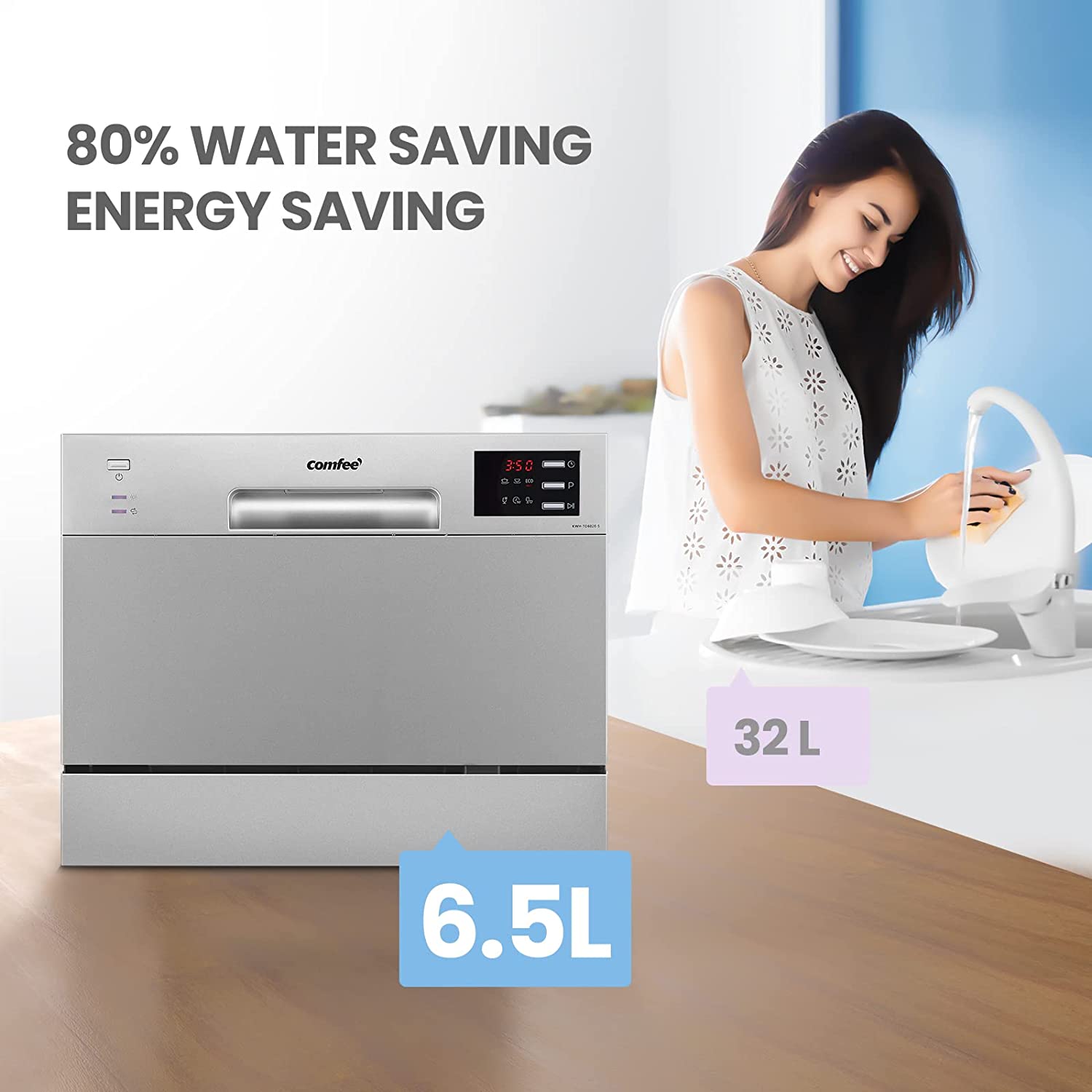 COMFEE' KWH-TD602E-S Freestanding Compact Dishwasher