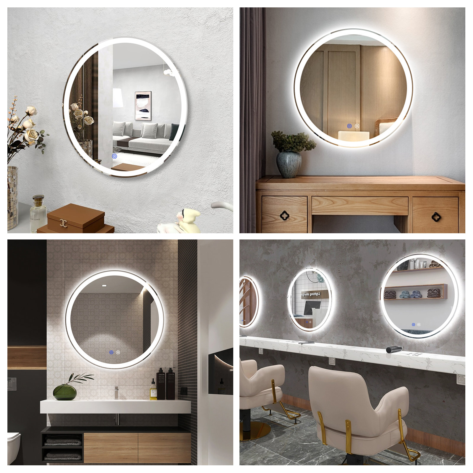 【Home Improvement】Modern & Contemporary Lighted Fog Free Round Bathroom / Vanity Mirror