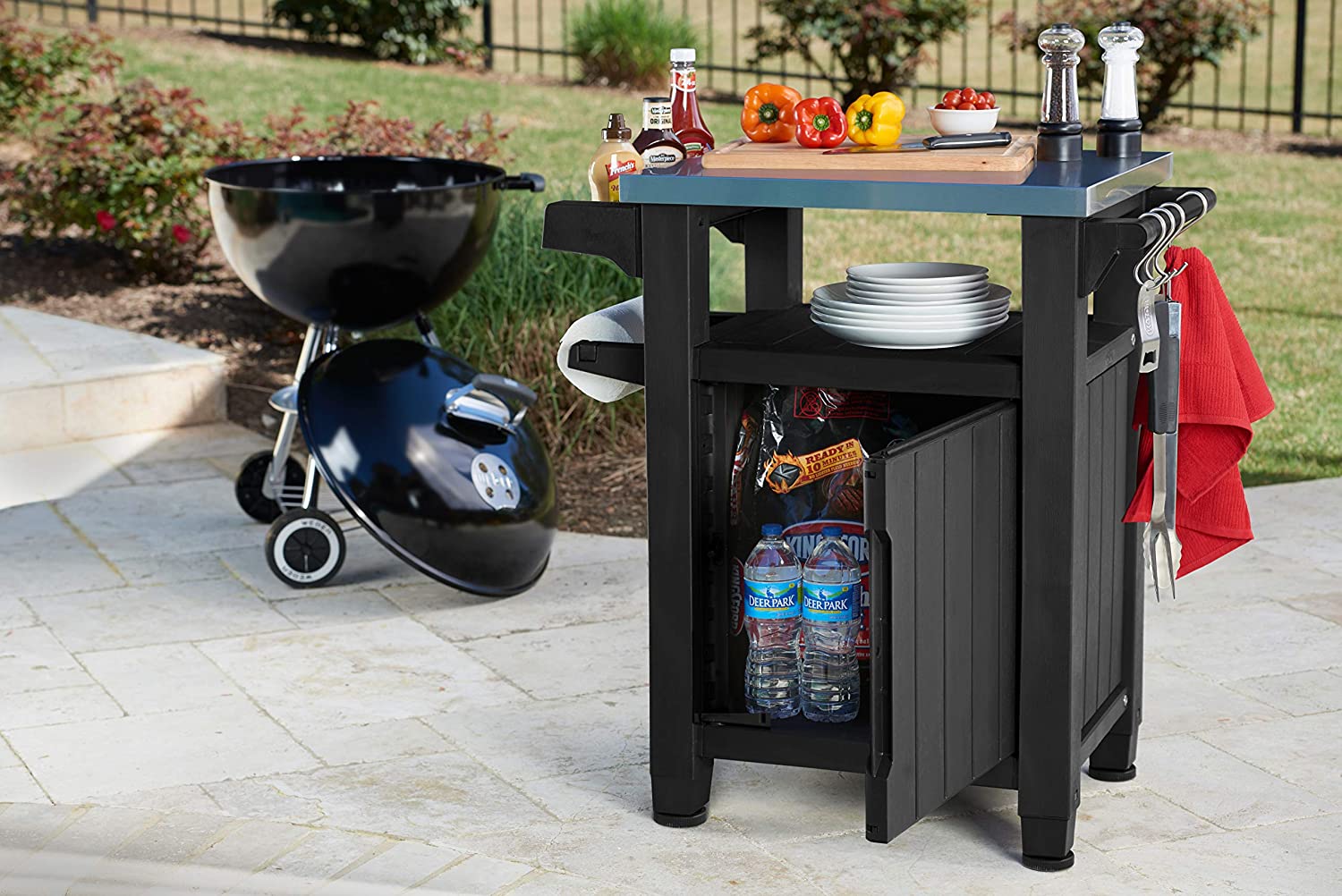 【Home & Garden】Outdoor Portable Entertainment Kitchen Storage and Food Station, Graphite, 70 x 54 x 90 cm