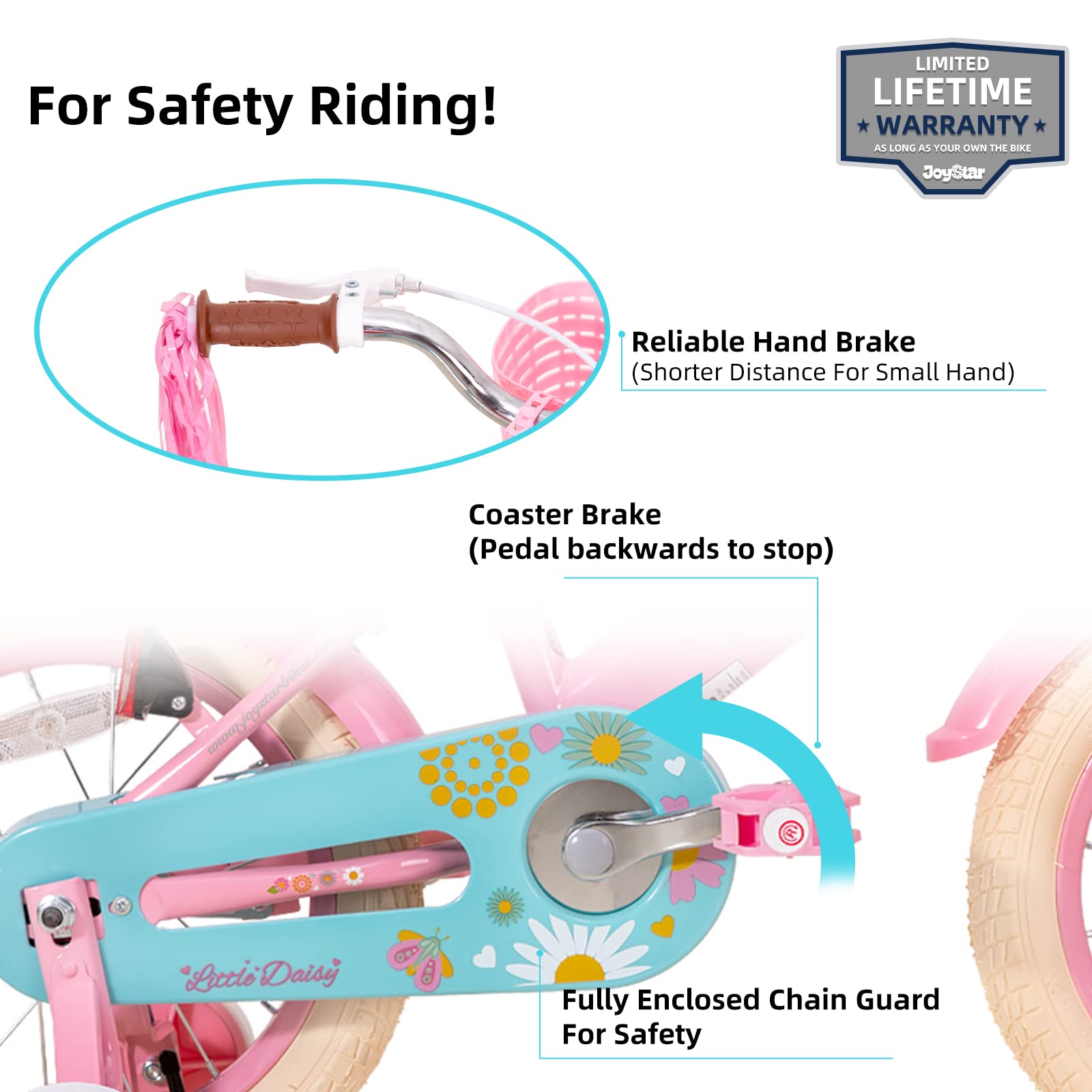 【Sports&Outdoors】Little Daisy Kids Bike for 2-9 Years Girls with Training Wheels & Front Handbrake