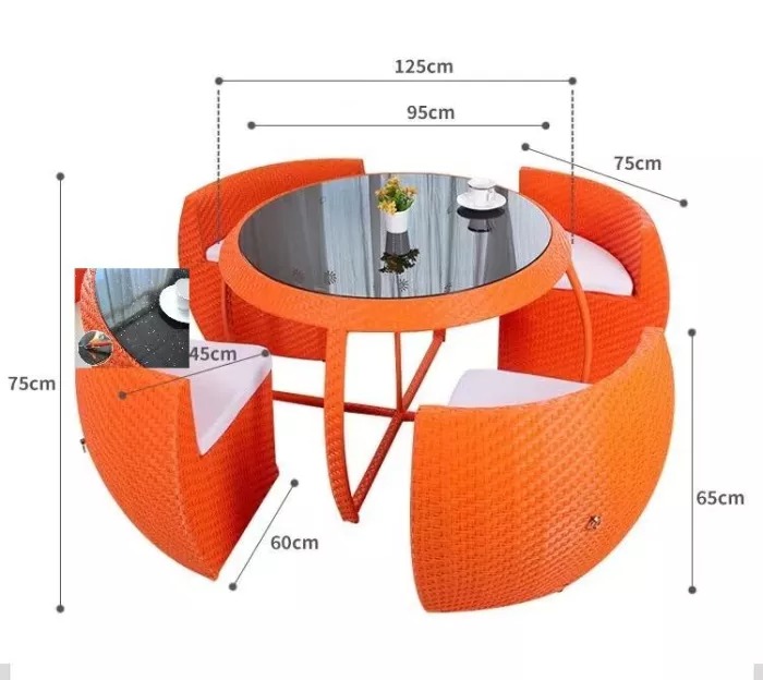 【Furniture】Outdoor balcony leisure rattan chair + table five-piece open-air sun room courtyard