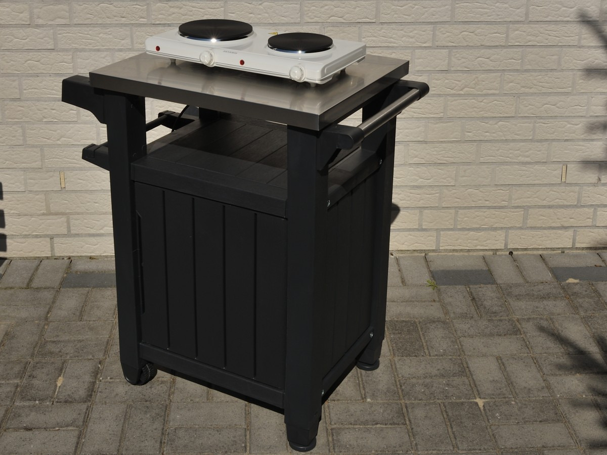 【Home & Garden】Outdoor Portable Entertainment Kitchen Storage and Food Station, Graphite, 70 x 54 x 90 cm
